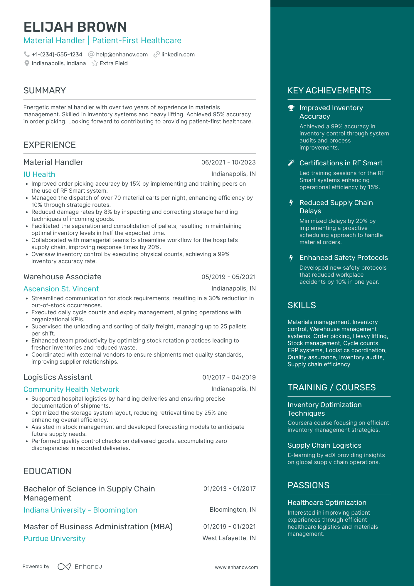 Material Handler Supervisor Resume Example