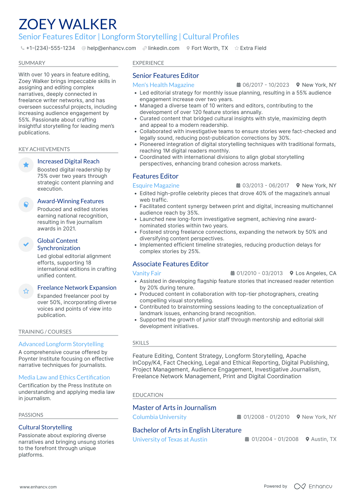 Features Editor Resume Example