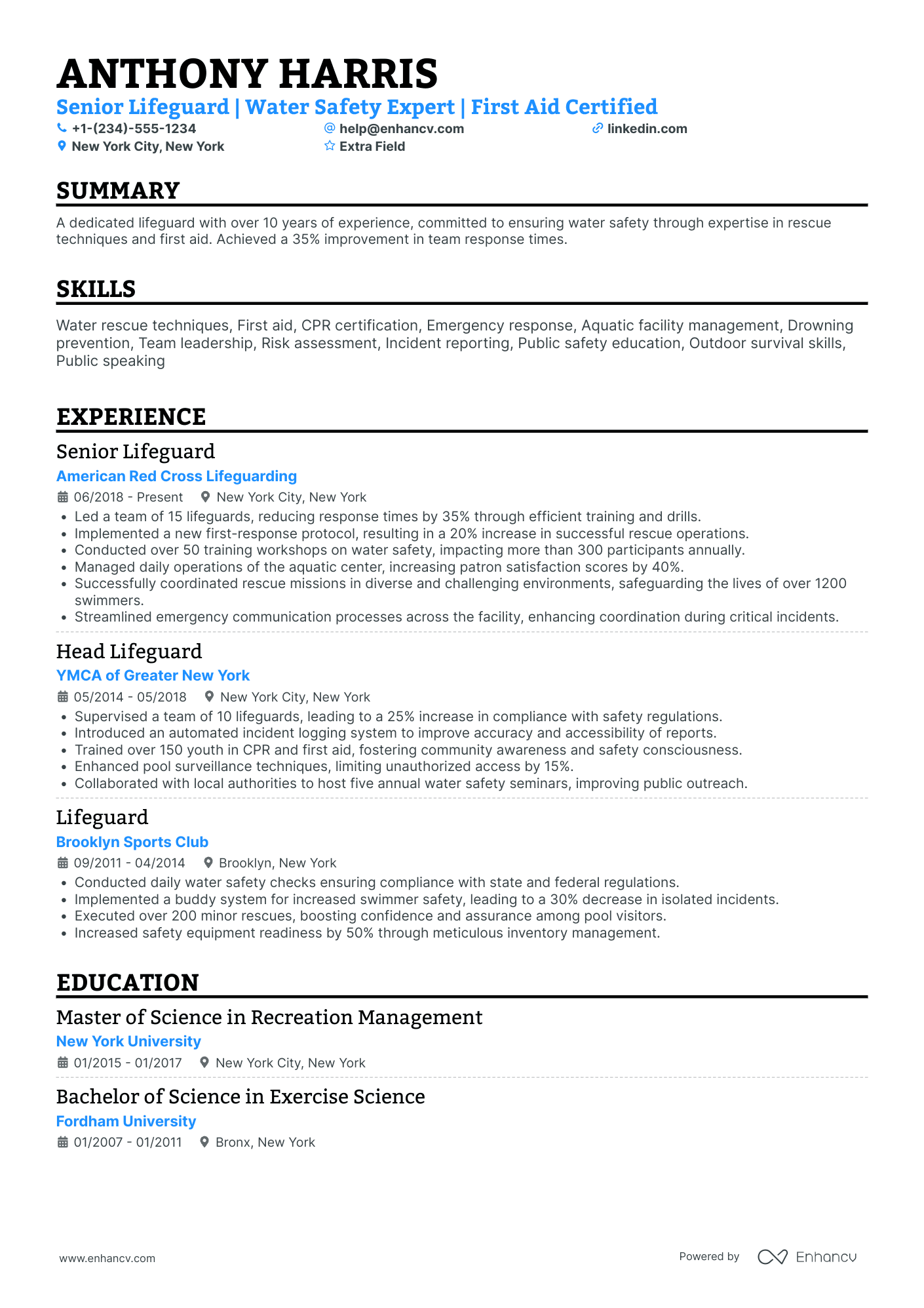 Senior Lifeguard Resume Example