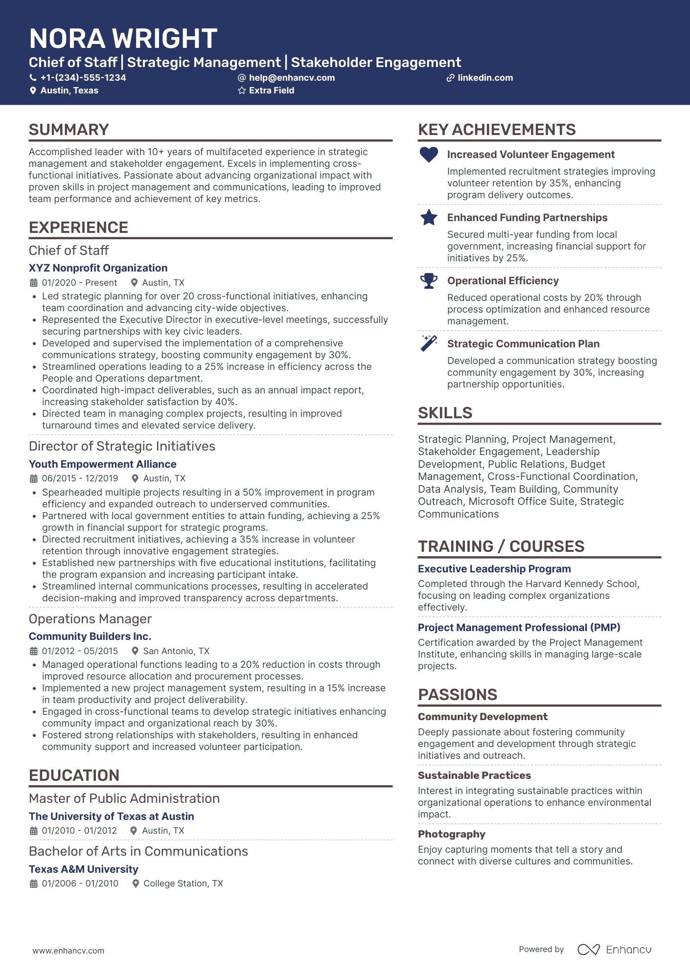 Chief of Staff for Operations Resume Example