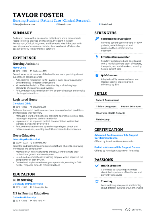 Nursing Student Clinical Experience Resume Example