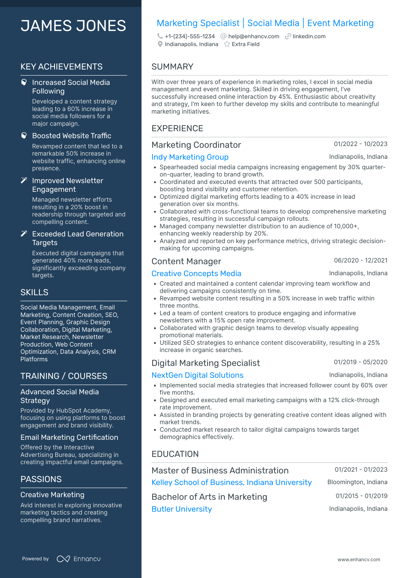 Email Marketing Intern Resume Example