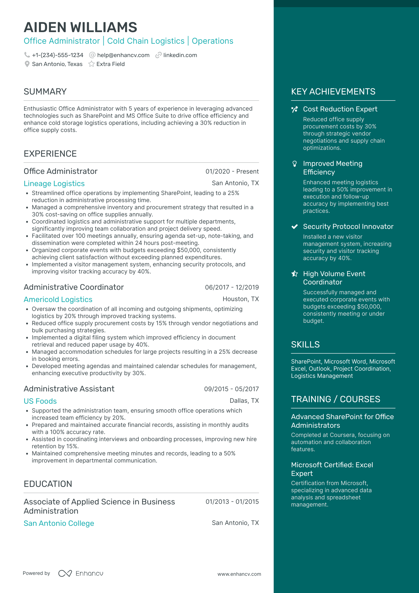 Senior Office Administrator Resume Example