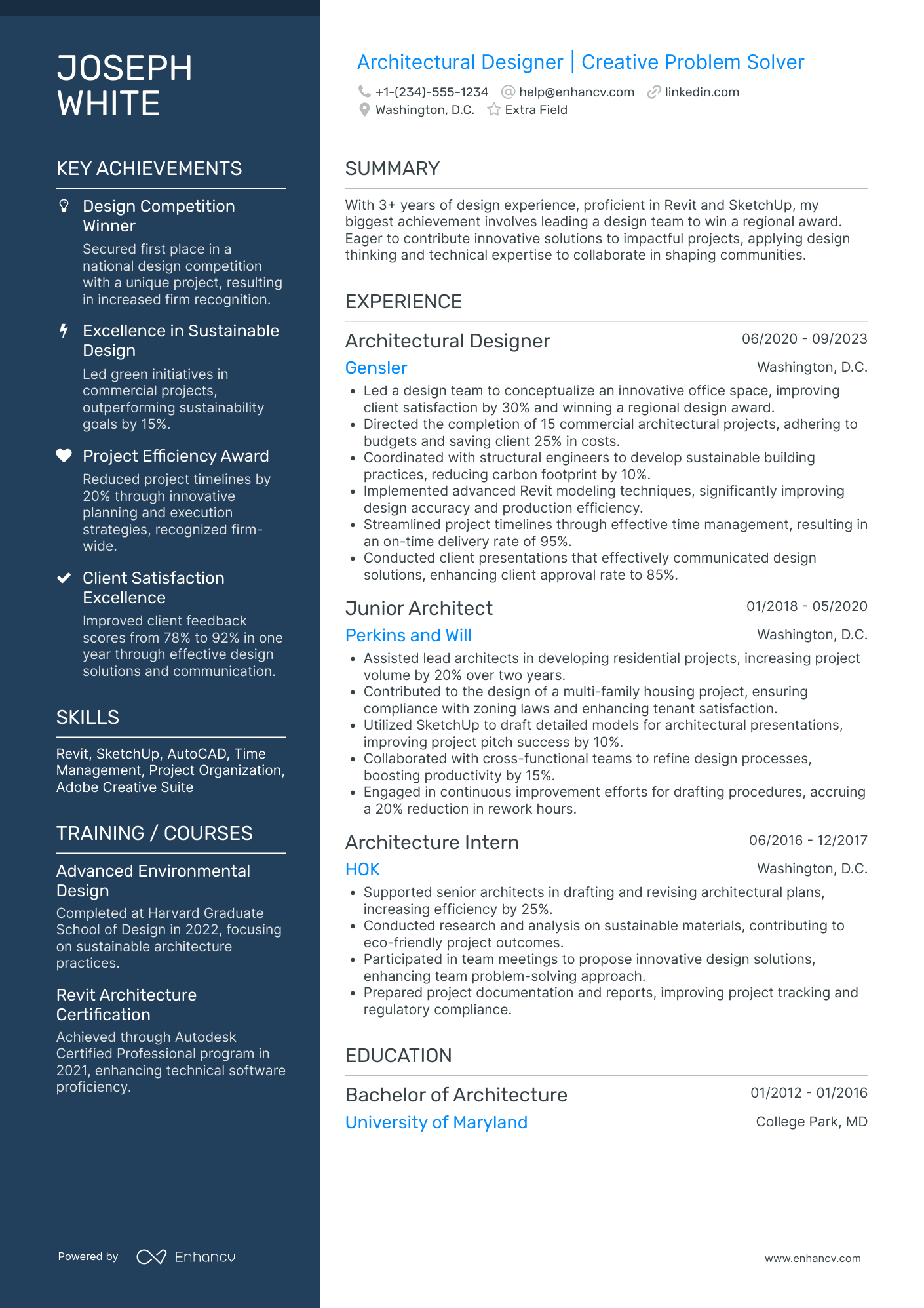 Junior Architectural Designer Resume Example