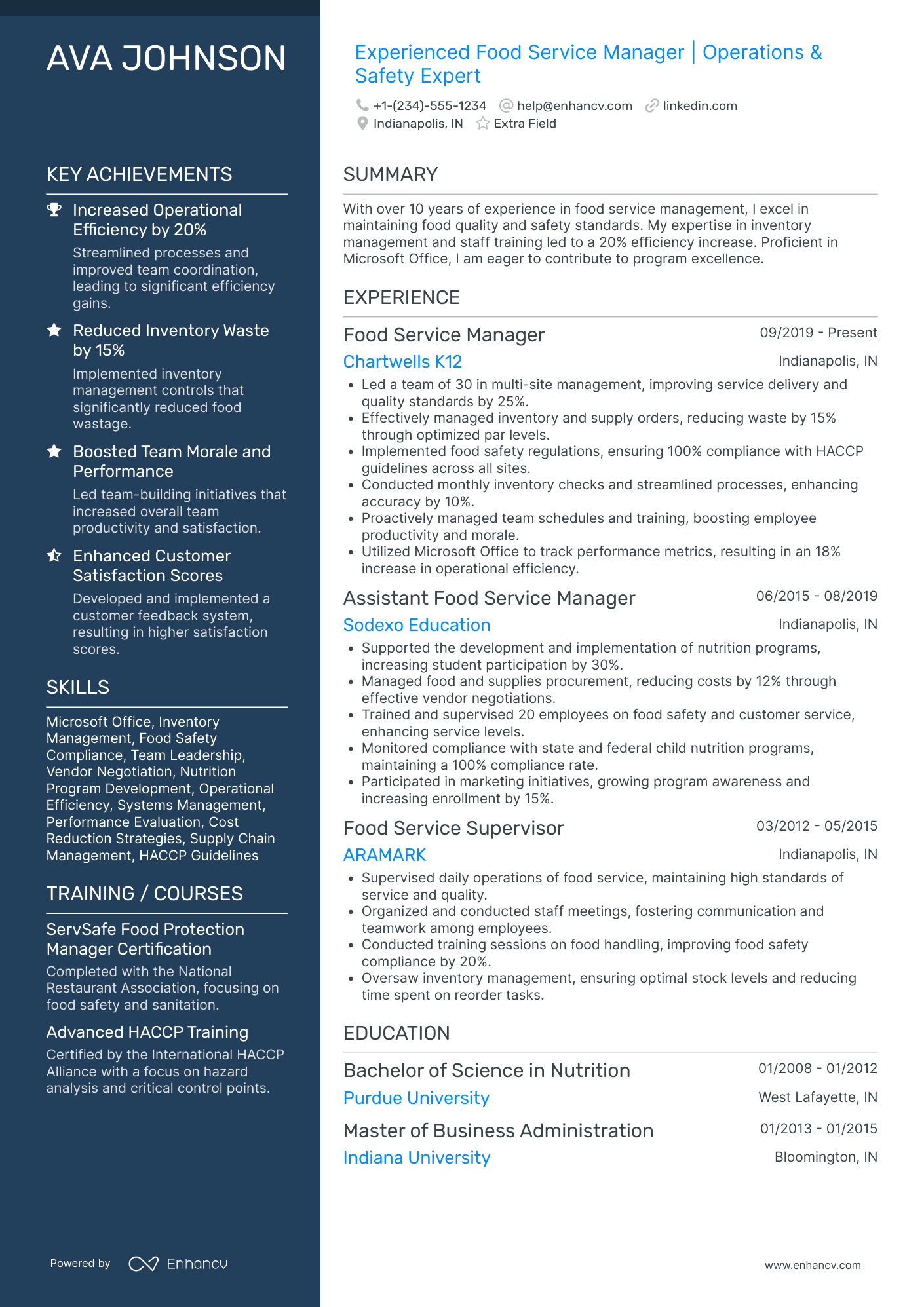 School Food Service Director Resume Example