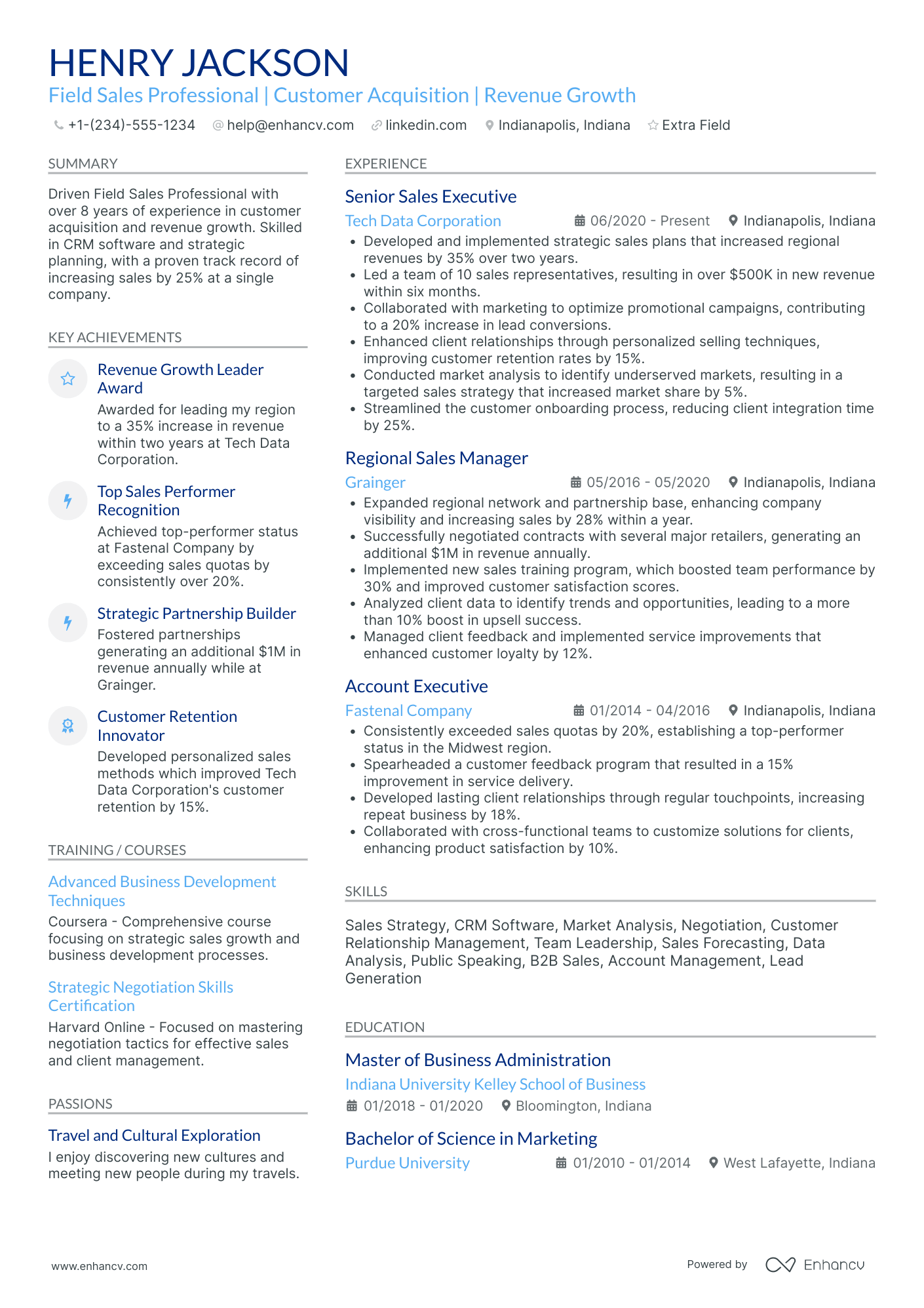 Field Sales Professional Resume Example