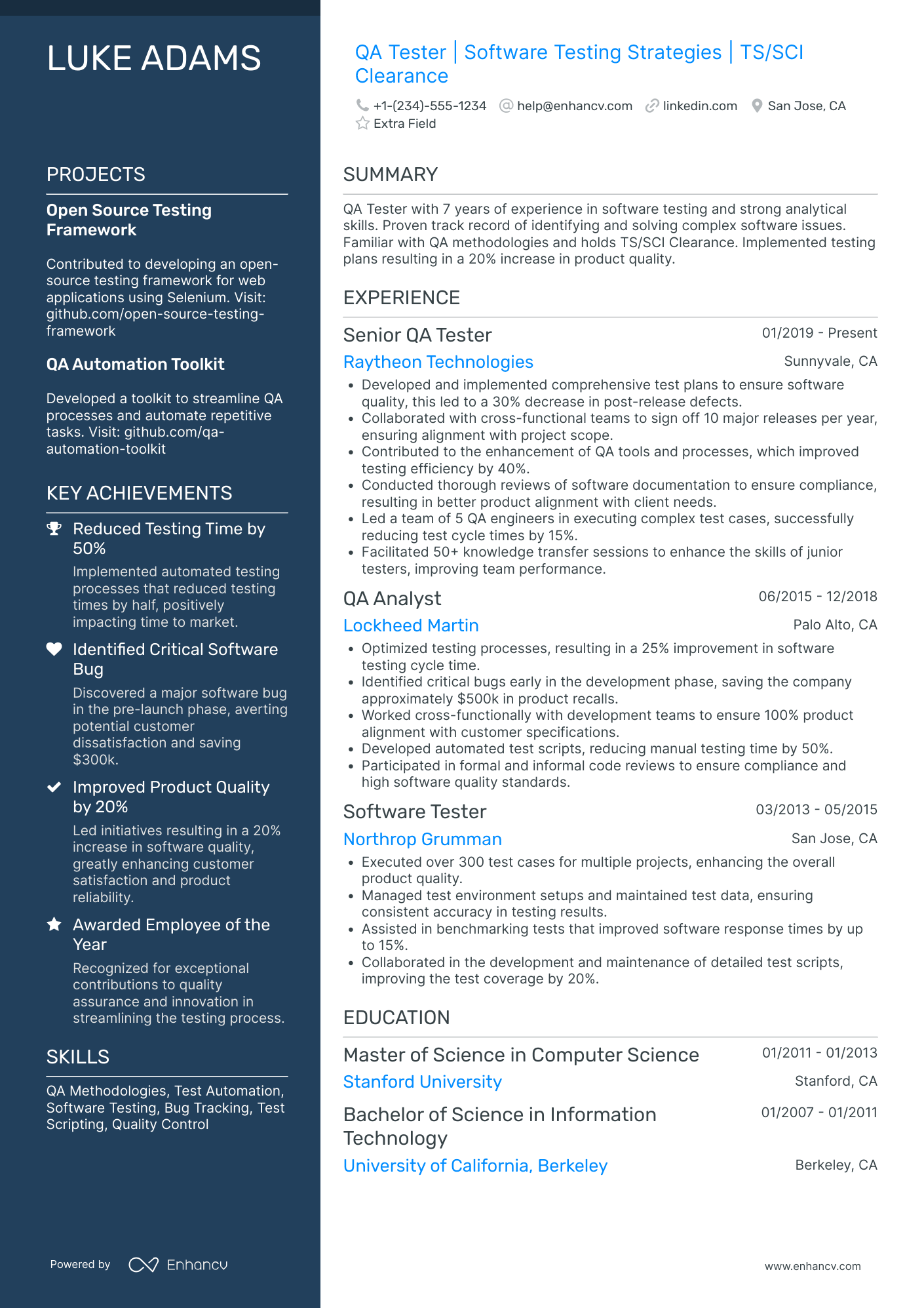 Performance Software Tester Resume Example