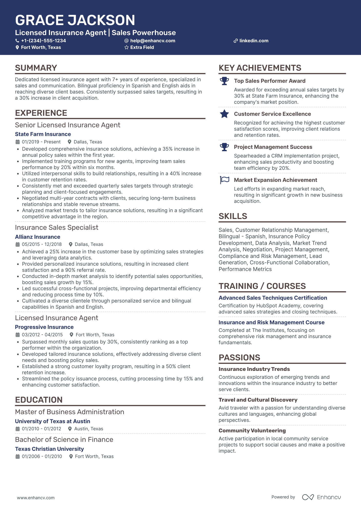 Lead Insurance Agent Resume Example