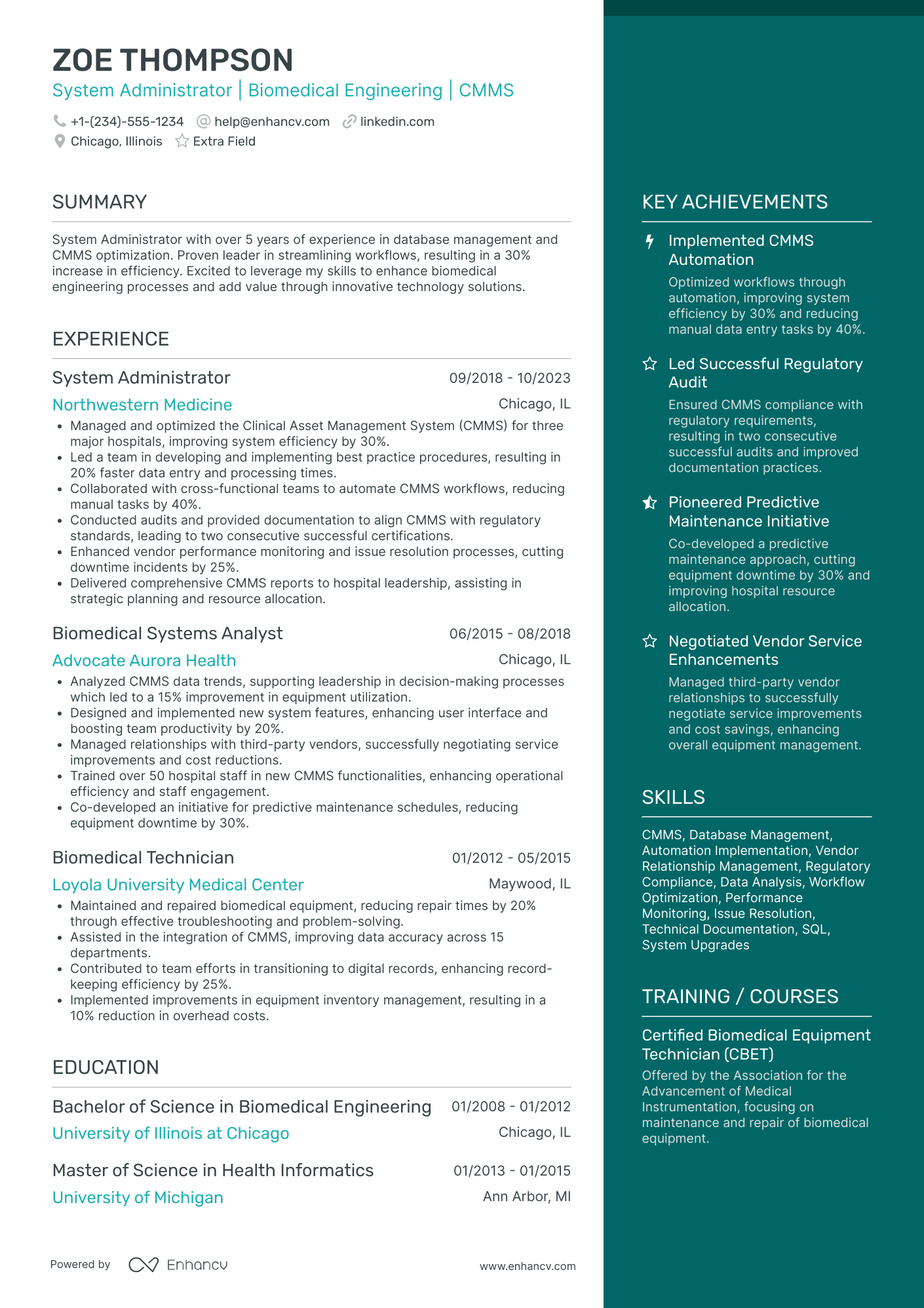 Biomedical Engineering Sales Specialist Resume Example