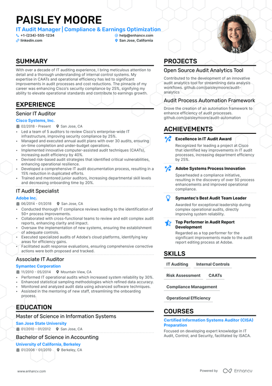 IT Audit Manager Resume Example