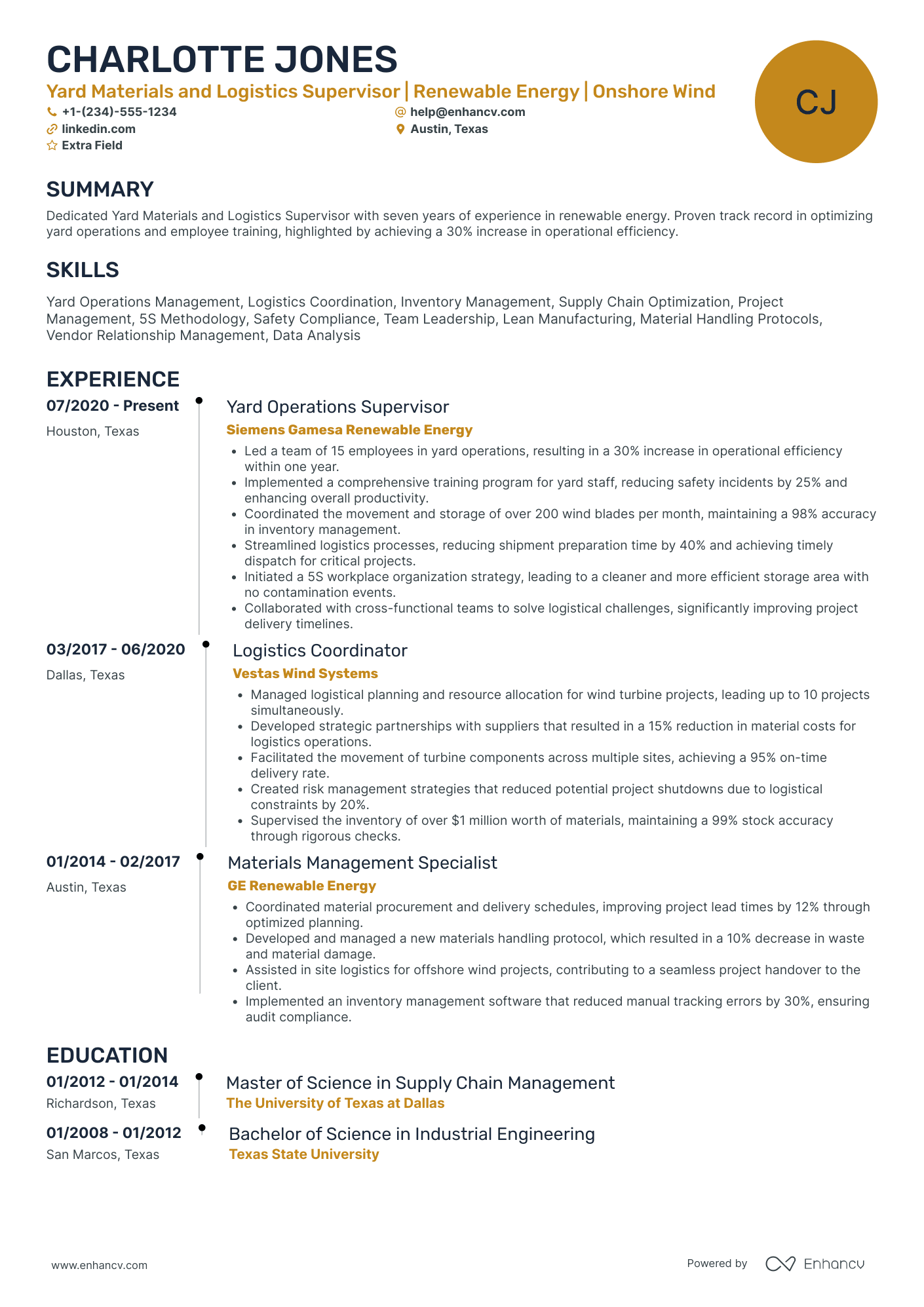 Logistics Supervisor Resume Example