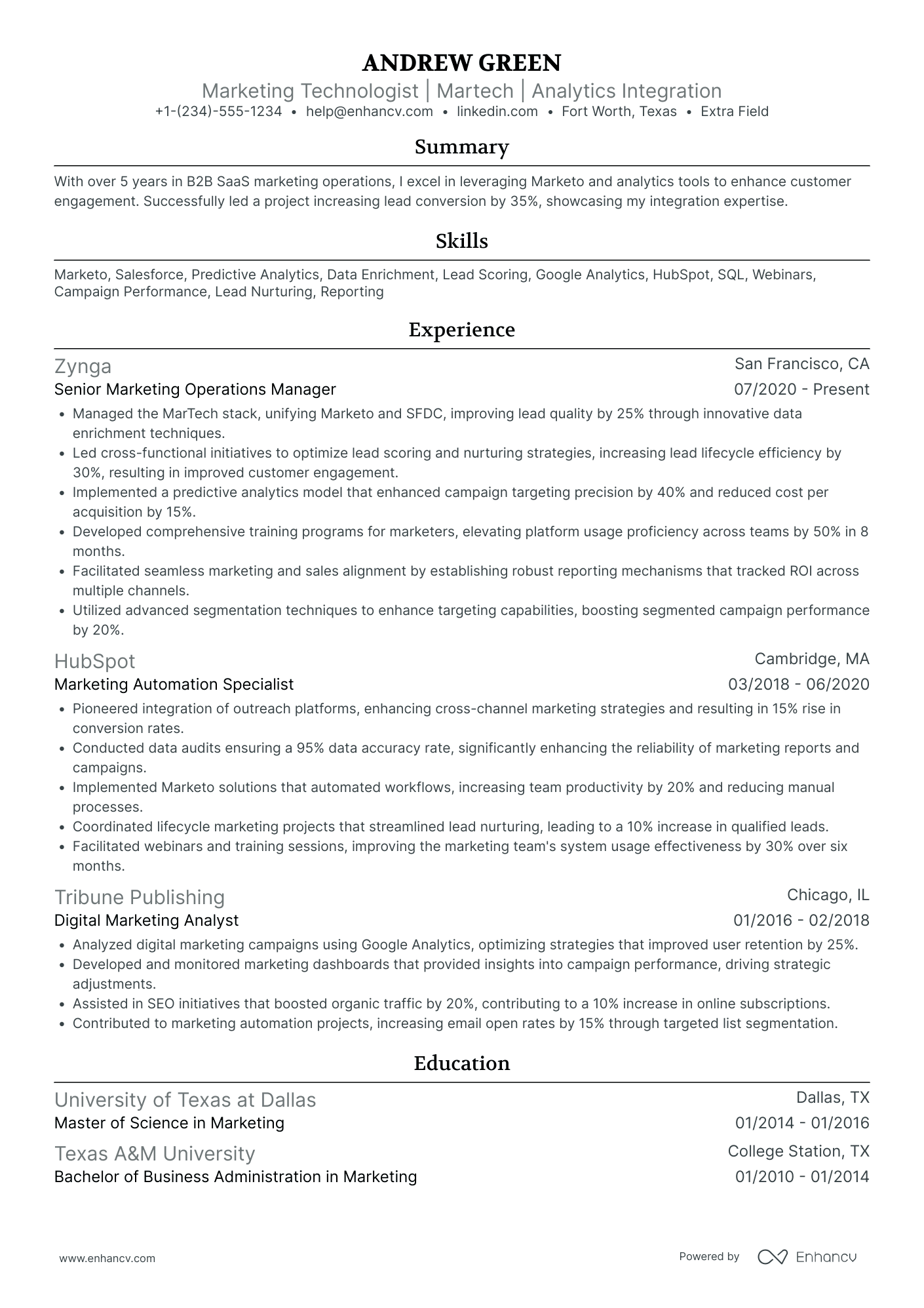 Email Marketing Operations Manager Resume Example