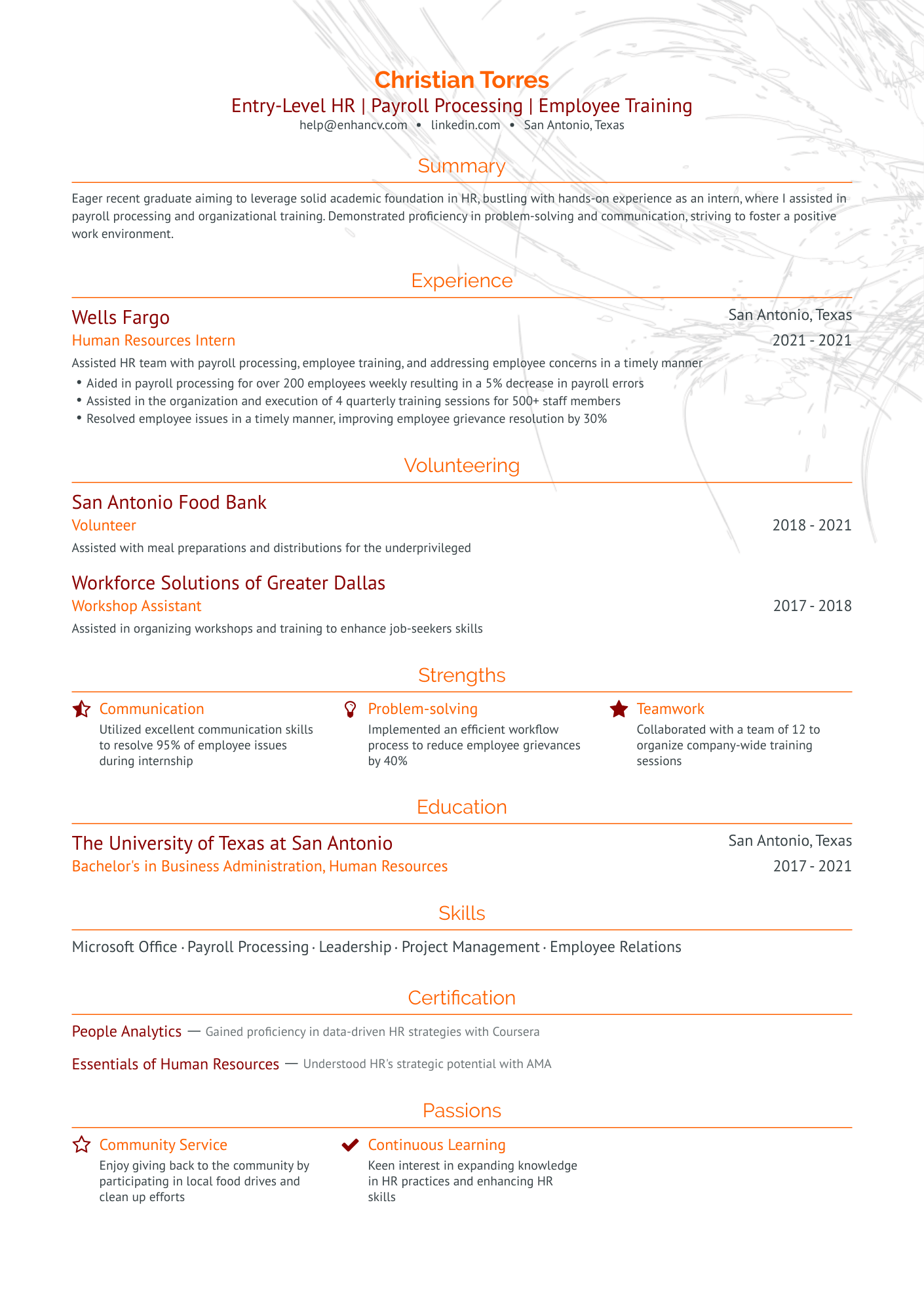 Entry Level Human Resources Resume Example