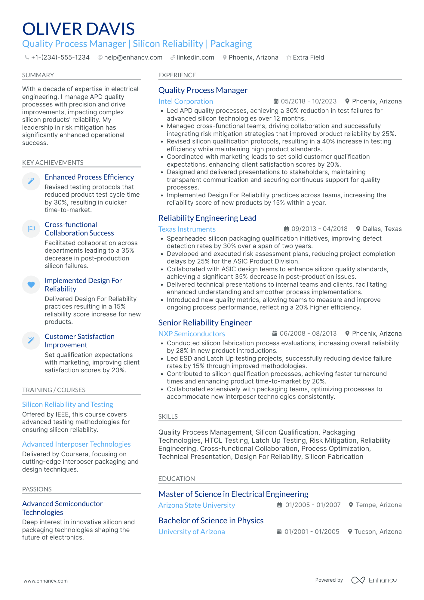 Quality Reliability Engineer Resume Example