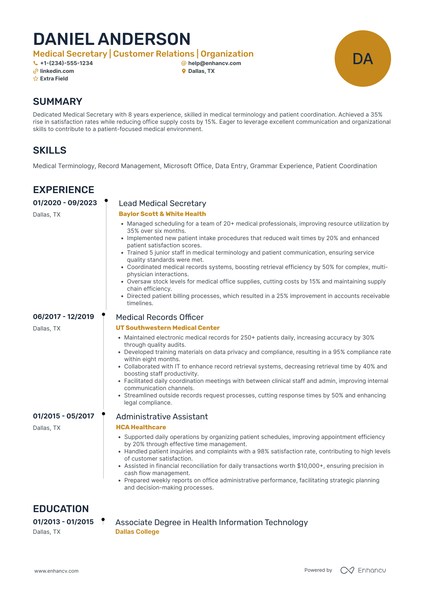 Medical Secretary Resume Example