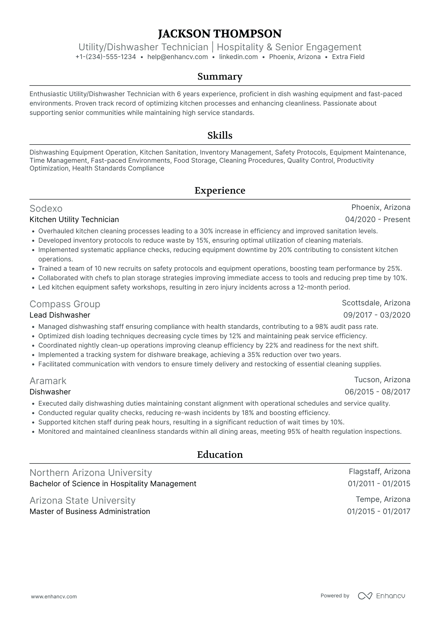 Dishwasher Technician Resume Example