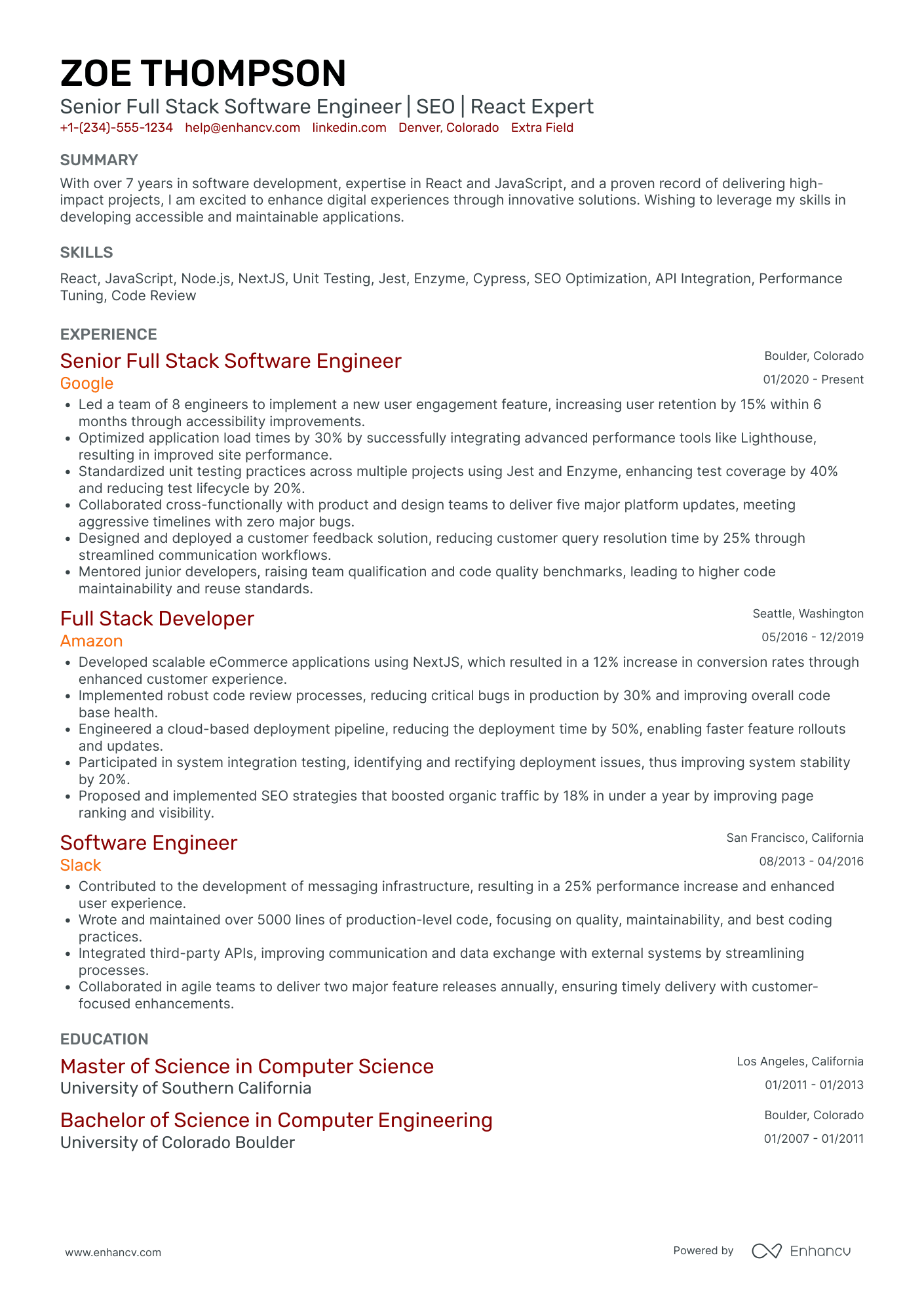 SEO Software Developer Resume Example