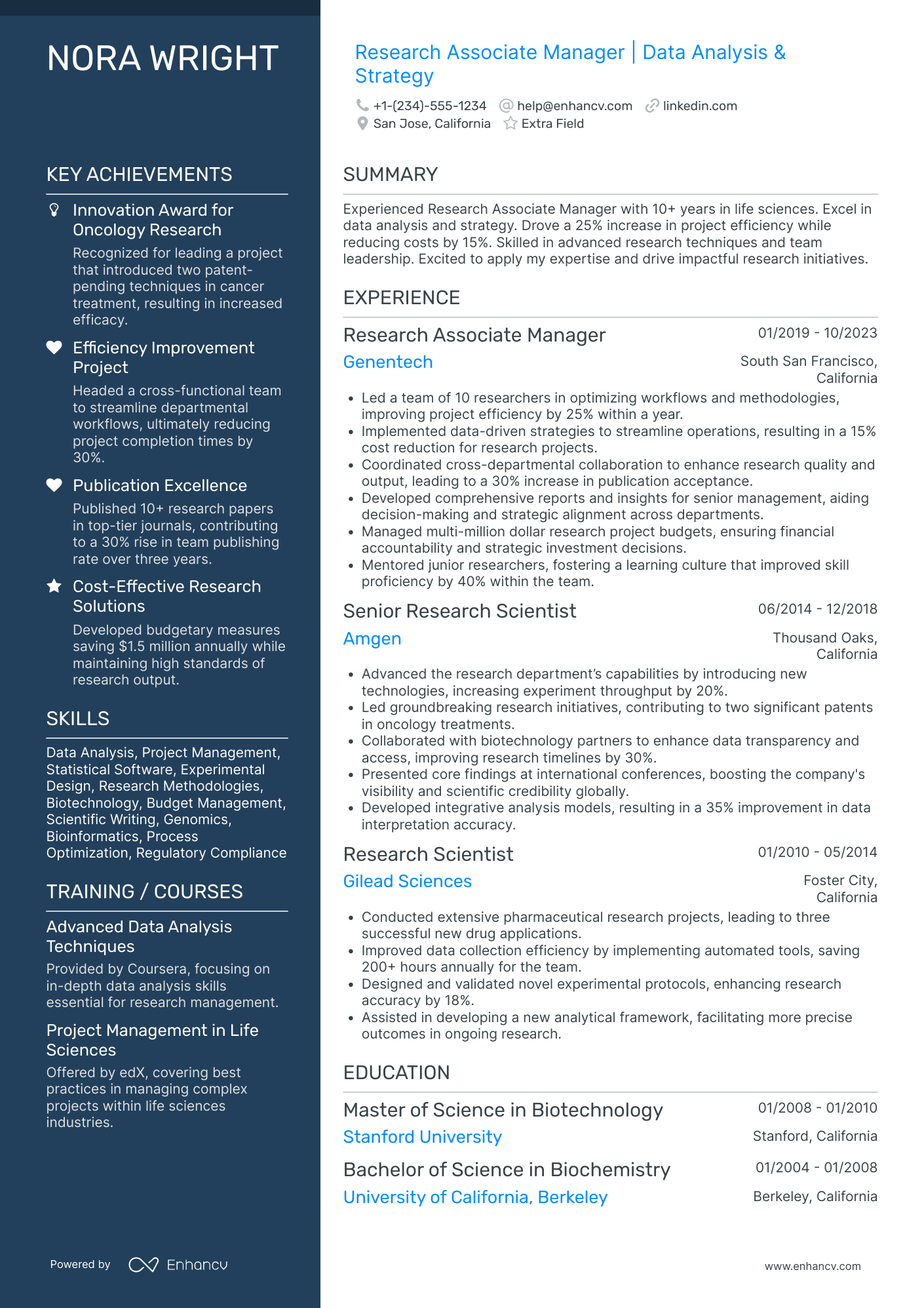 Research Associate Manager Resume Example