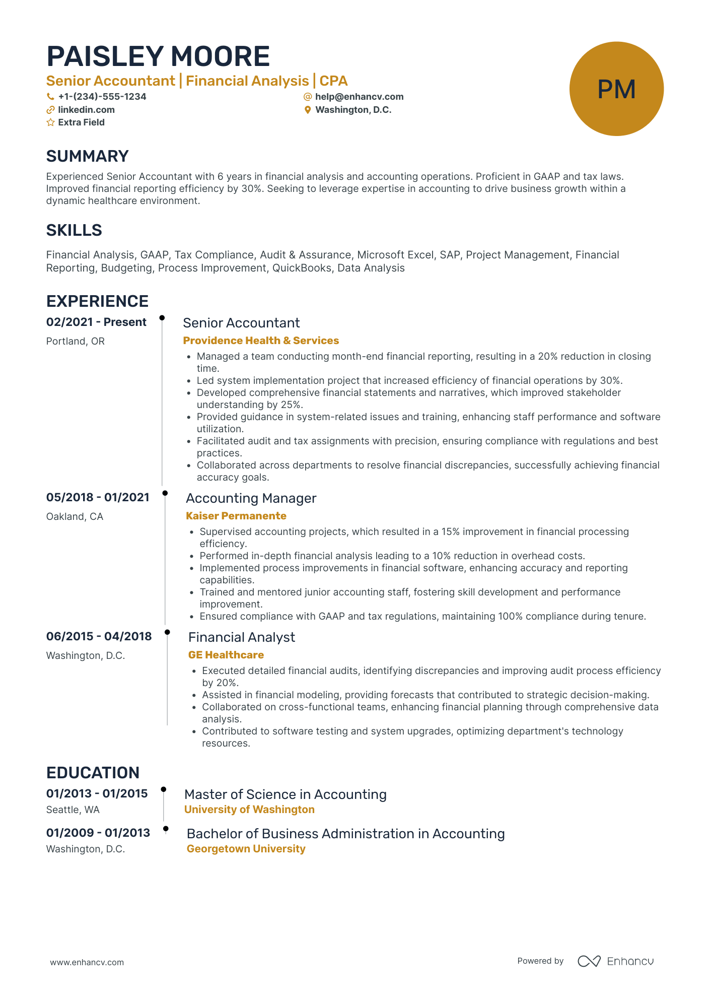 Senior CPA Resume Example