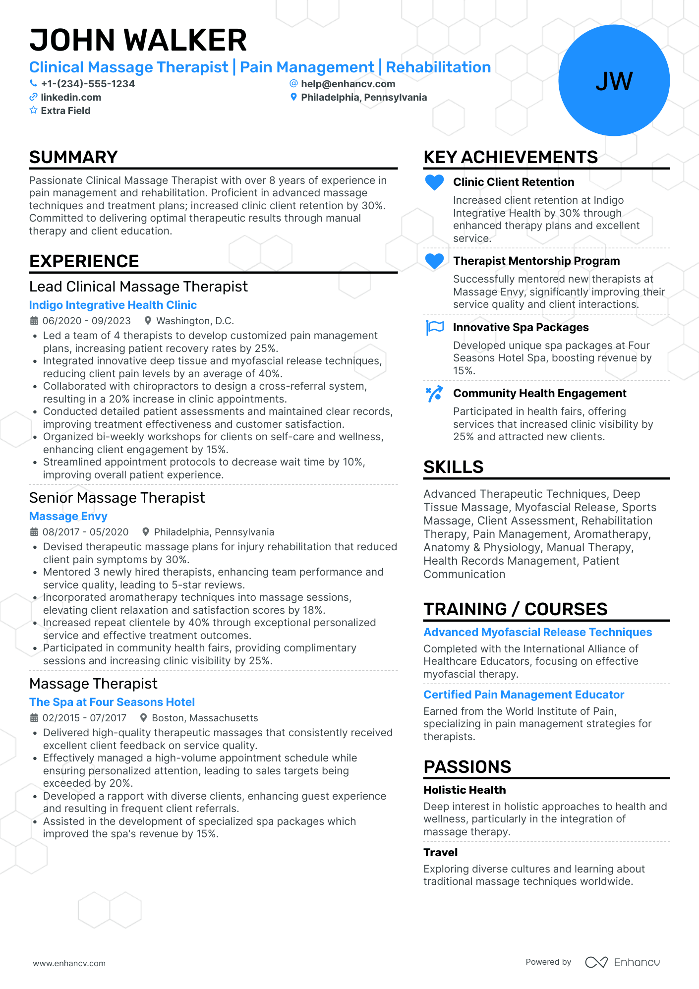 Clinical Massage Therapist Resume Example