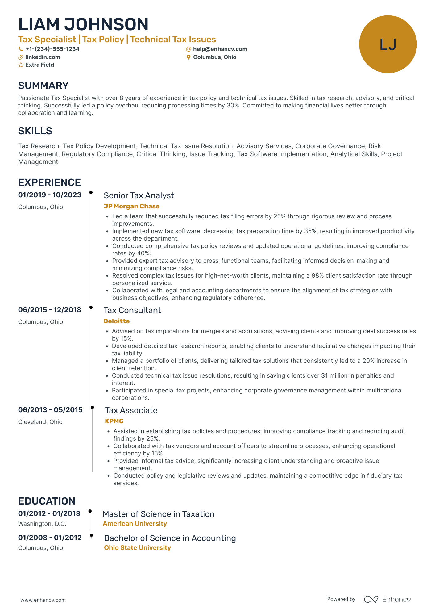 CPA Tax Specialist Resume Example