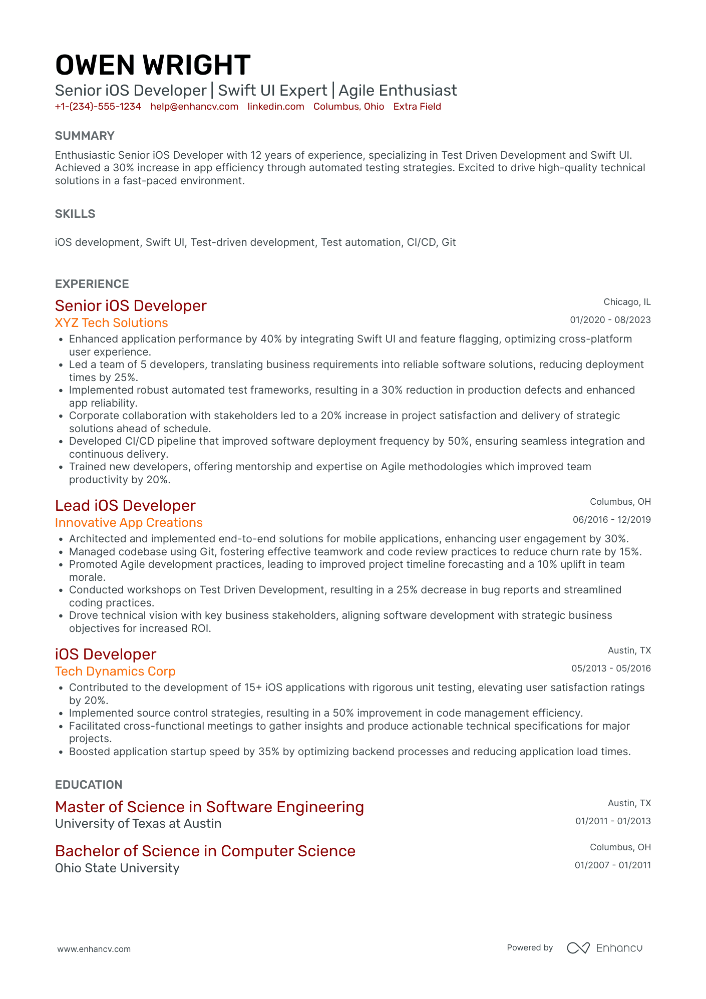 Senior iOS Developer Resume Example