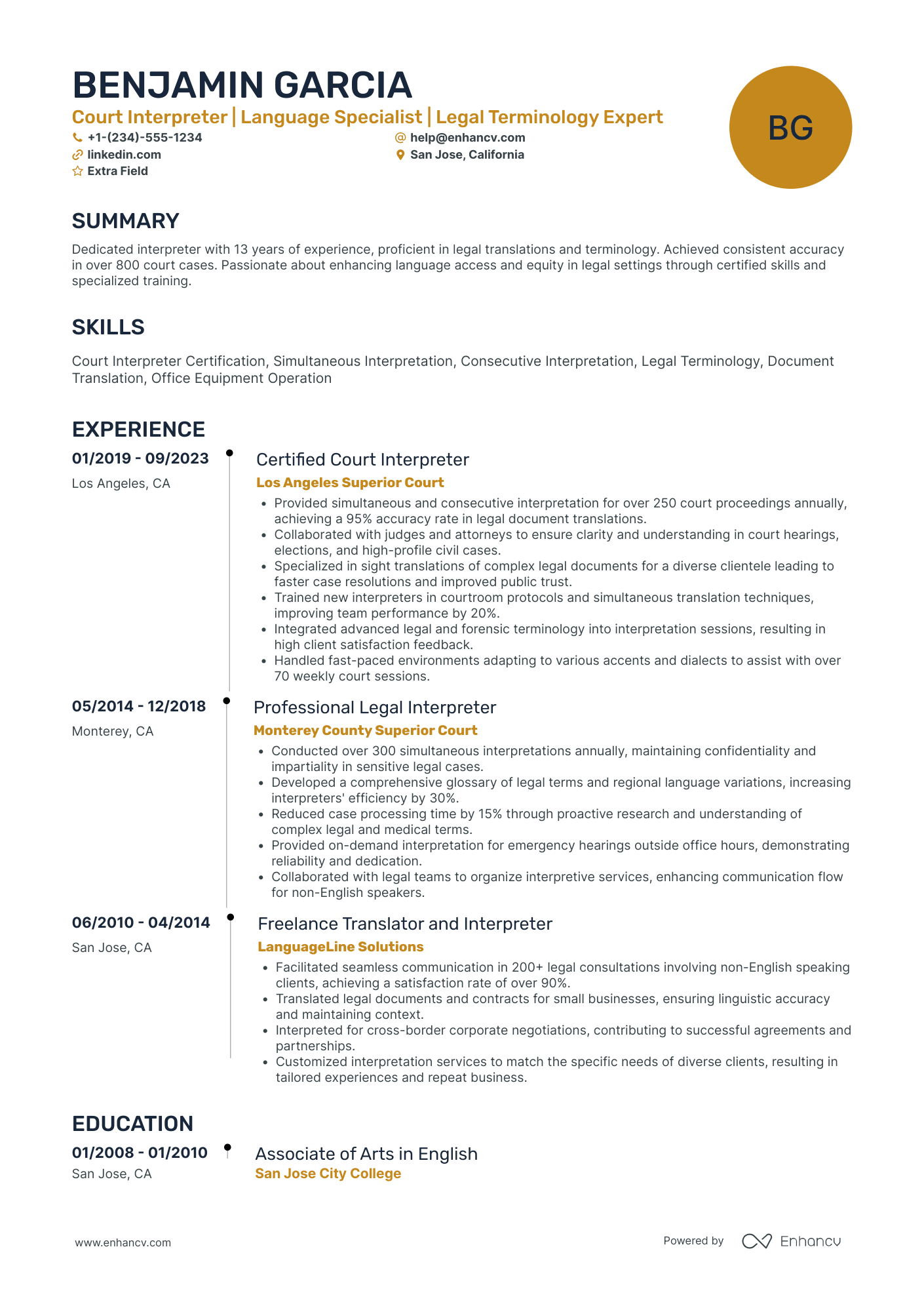 Senior Interpreter Resume Example