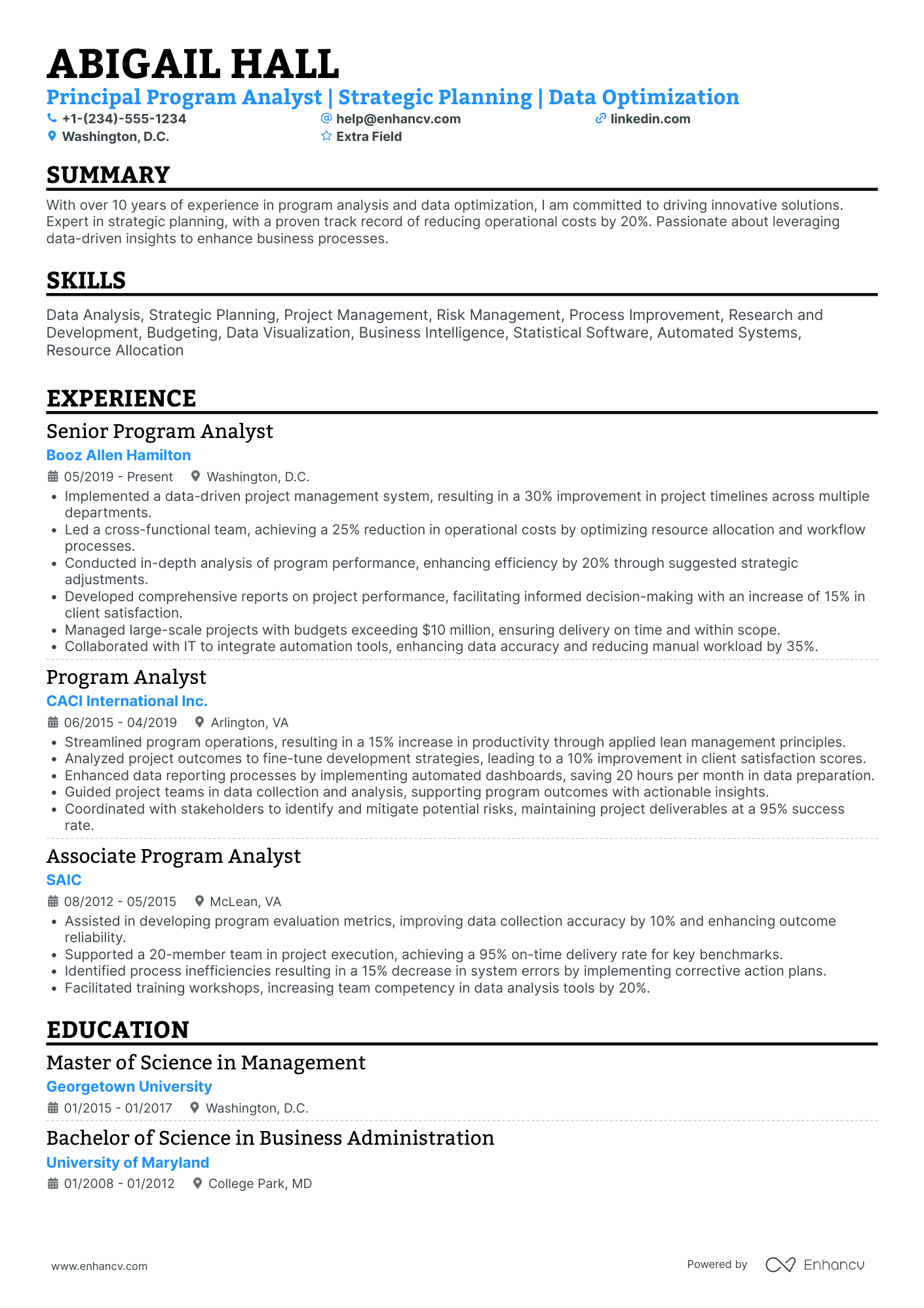 Principal Program Analyst Resume Example