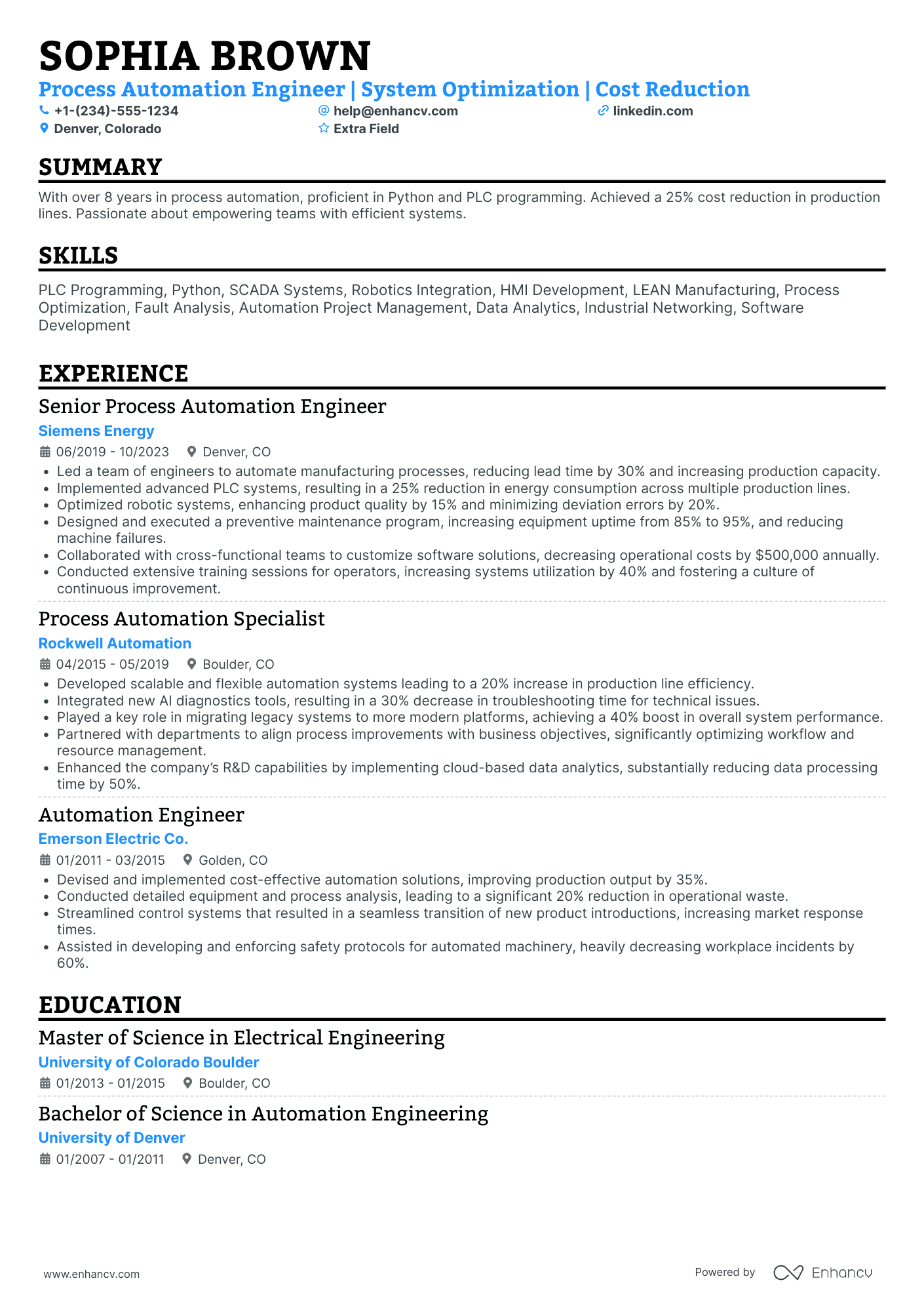 Process Automation Engineer Resume Example