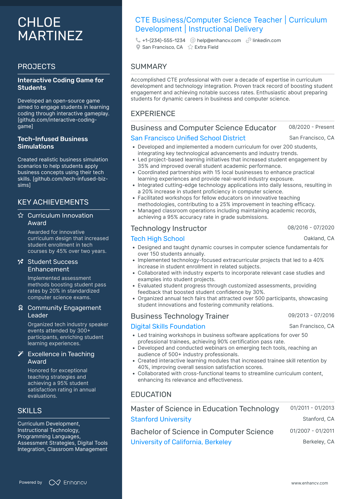 Computer Science Curriculum Developer Resume Example