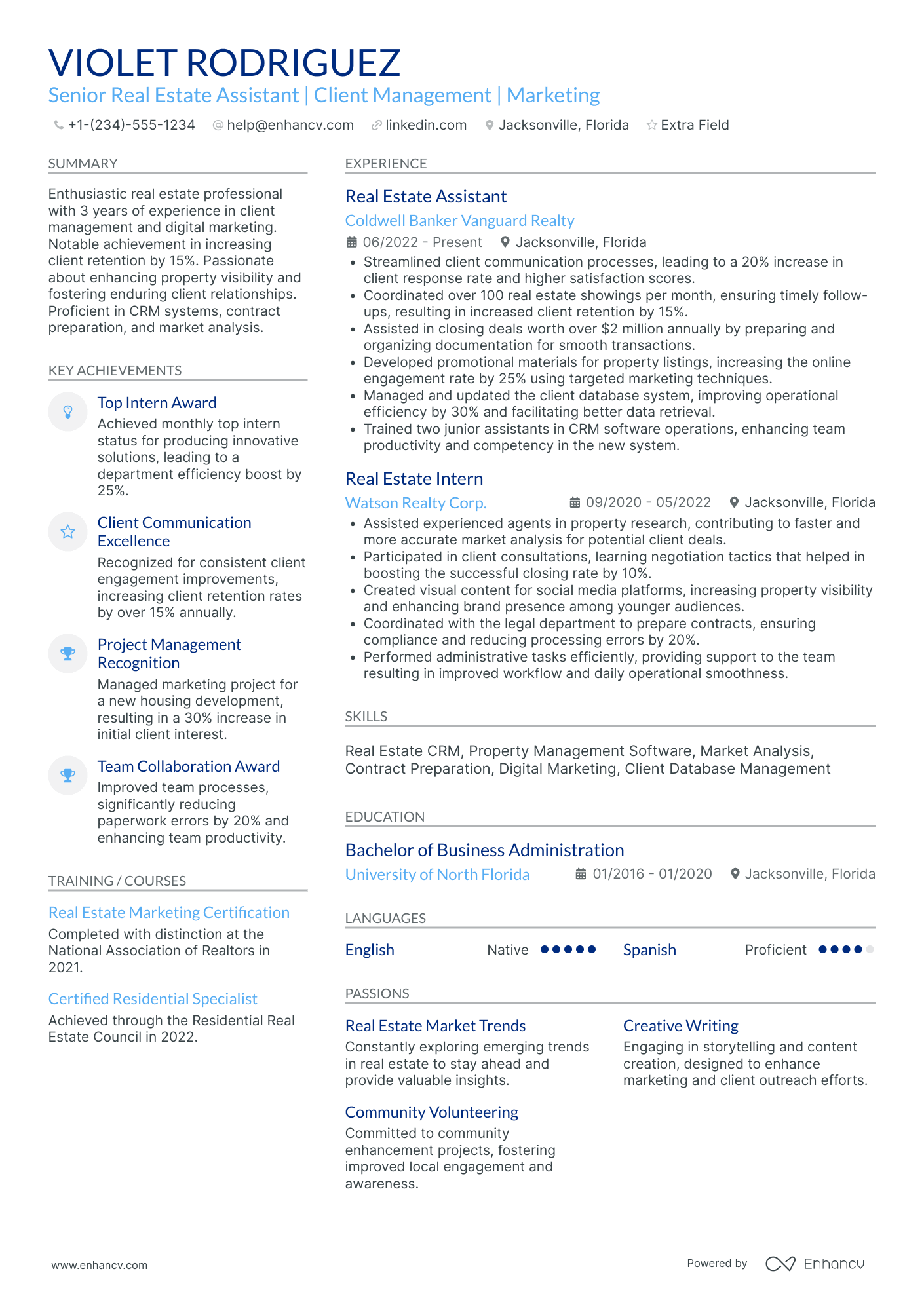 Senior Real Estate Assistant Resume Example