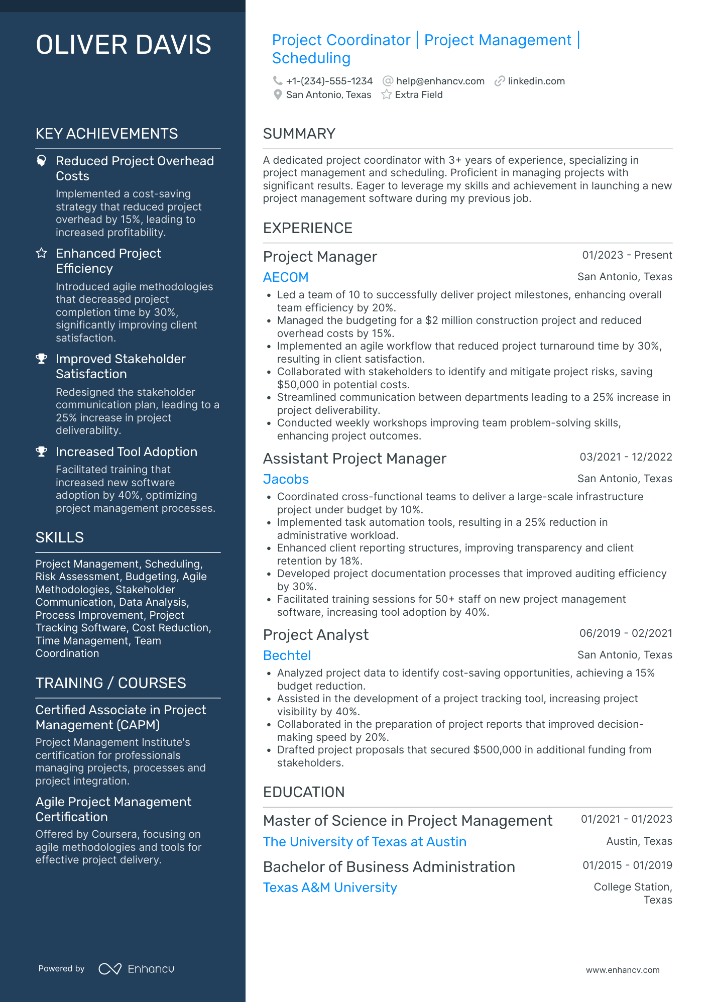 Project Coordinator Intern Resume Example