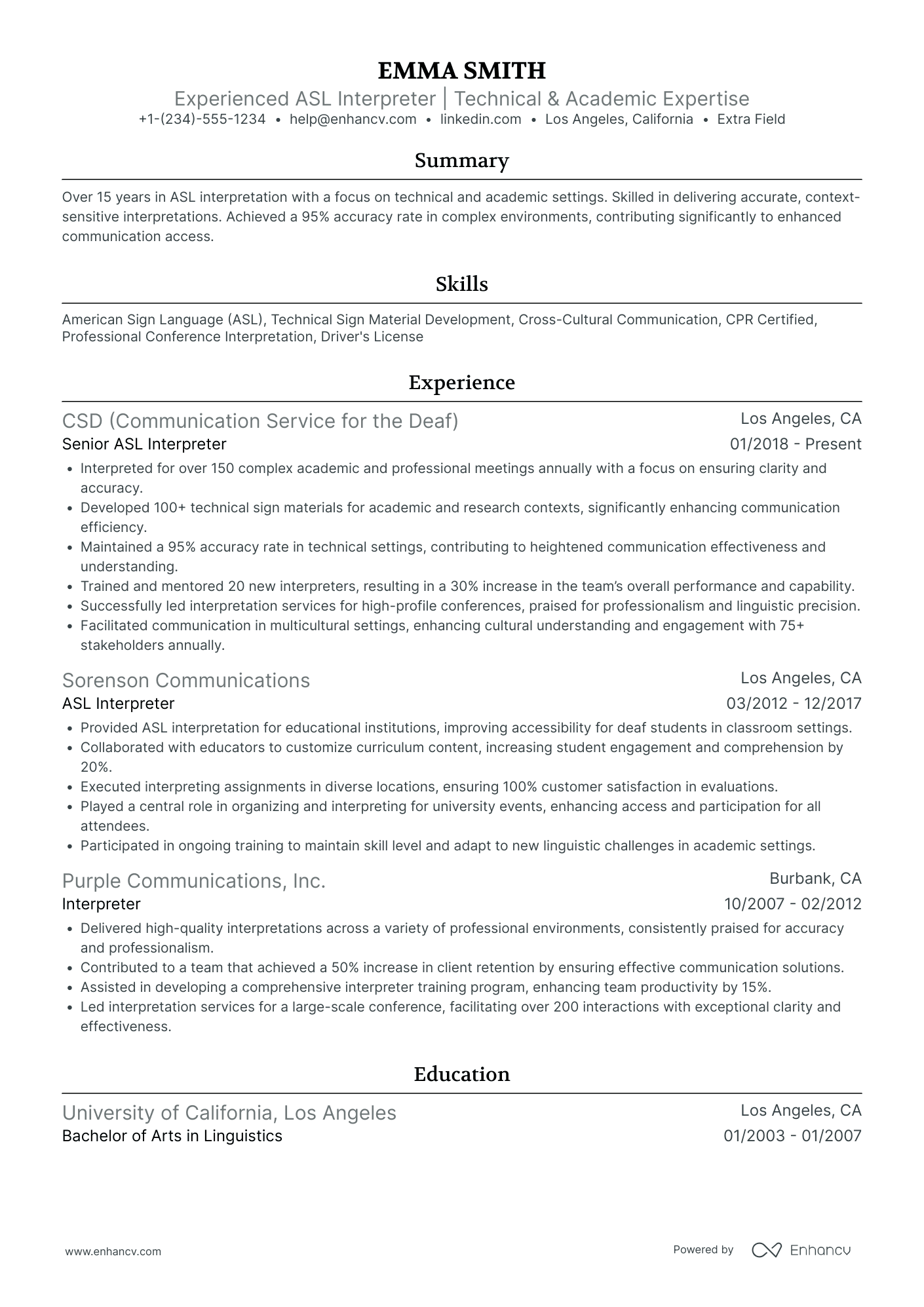 Technical Interpreter Resume Example