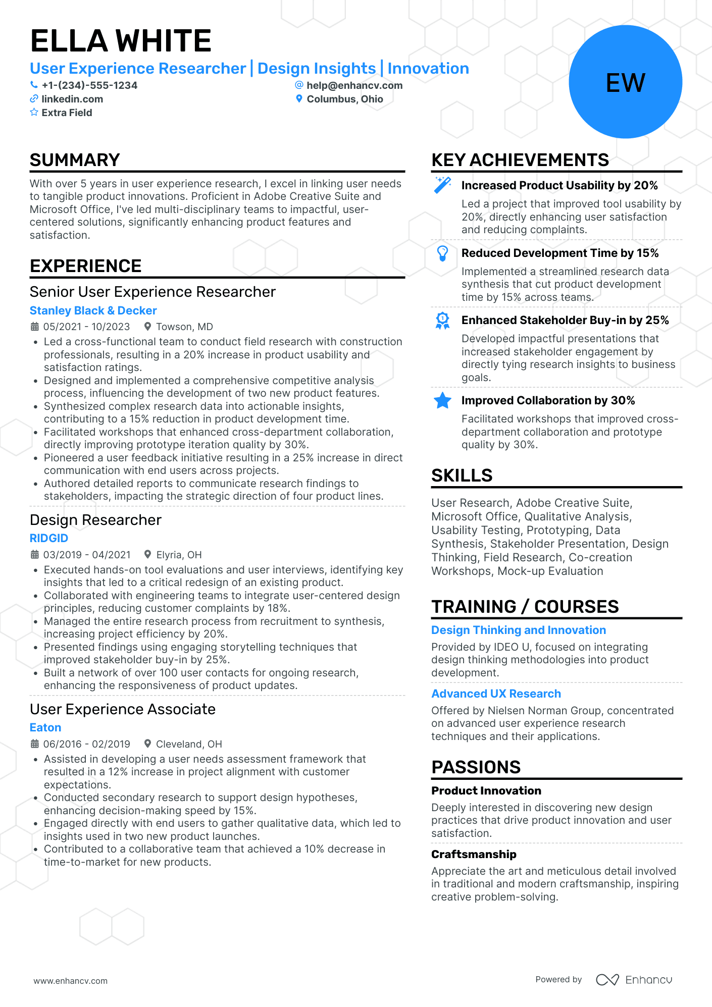 Industrial Design Researcher Resume Example