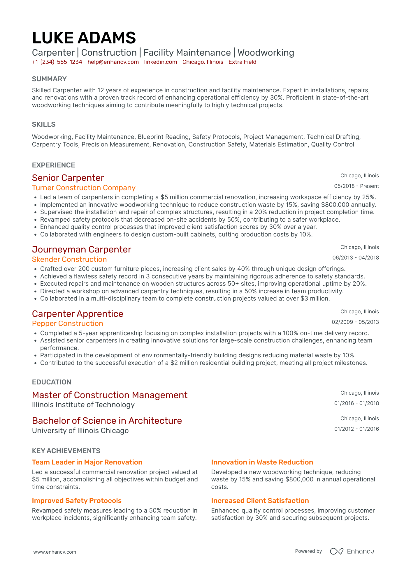 Maintenance Carpenter Resume Example