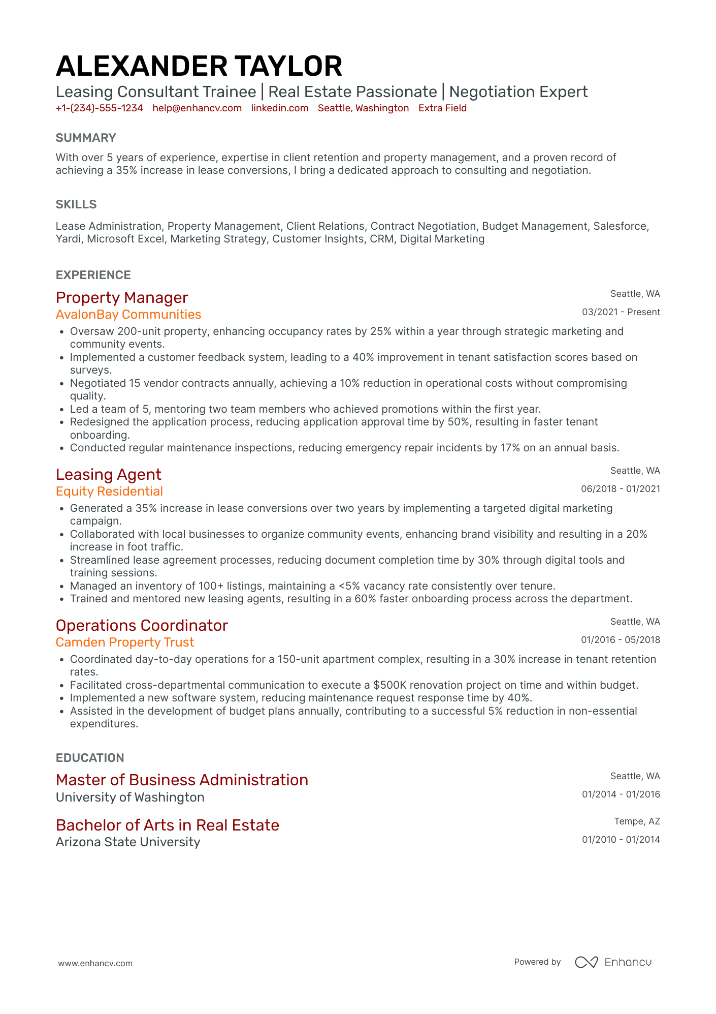 Leasing Consultant Trainee Resume Example