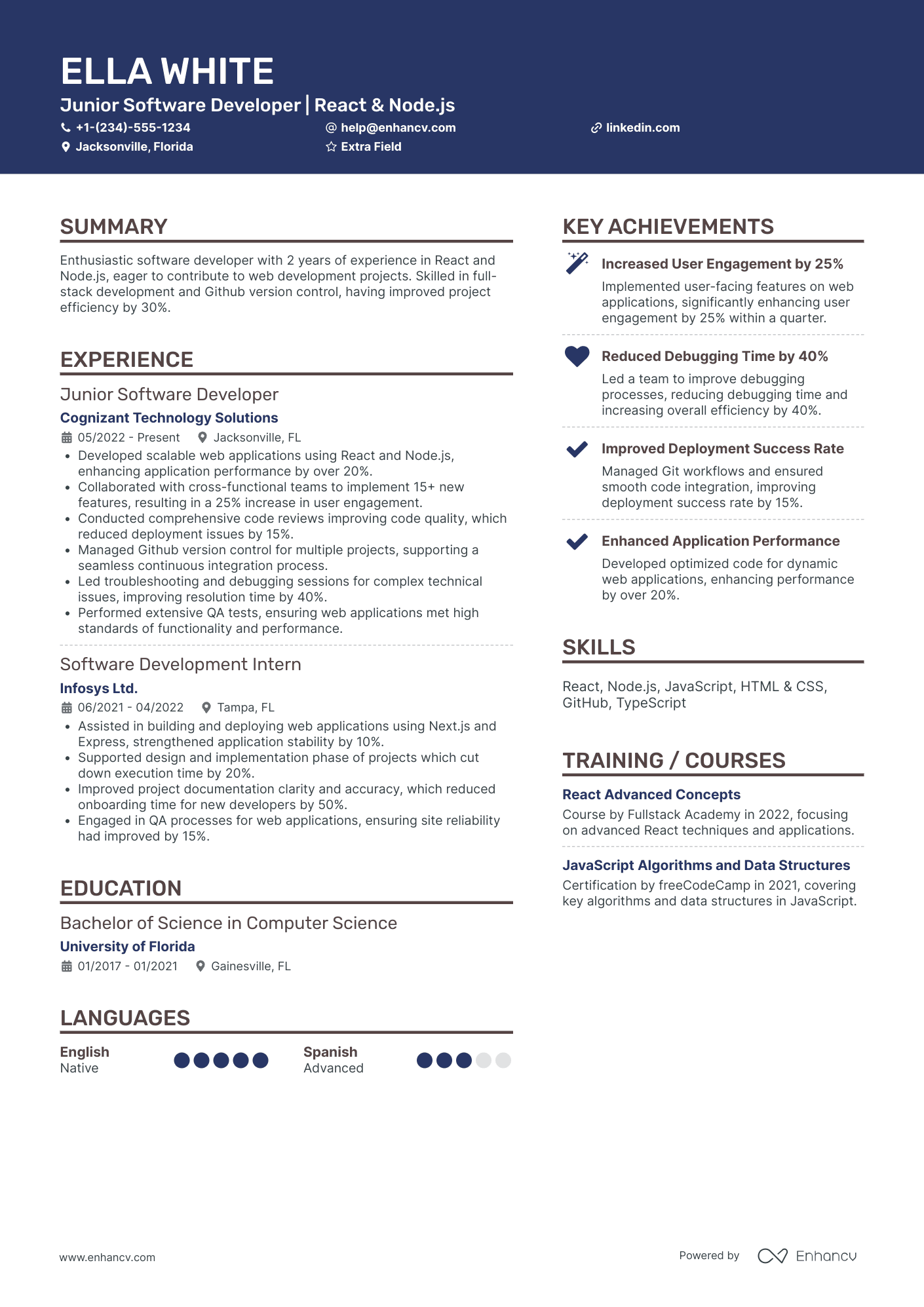 Silicon Valley Junior Web Developer Resume Example