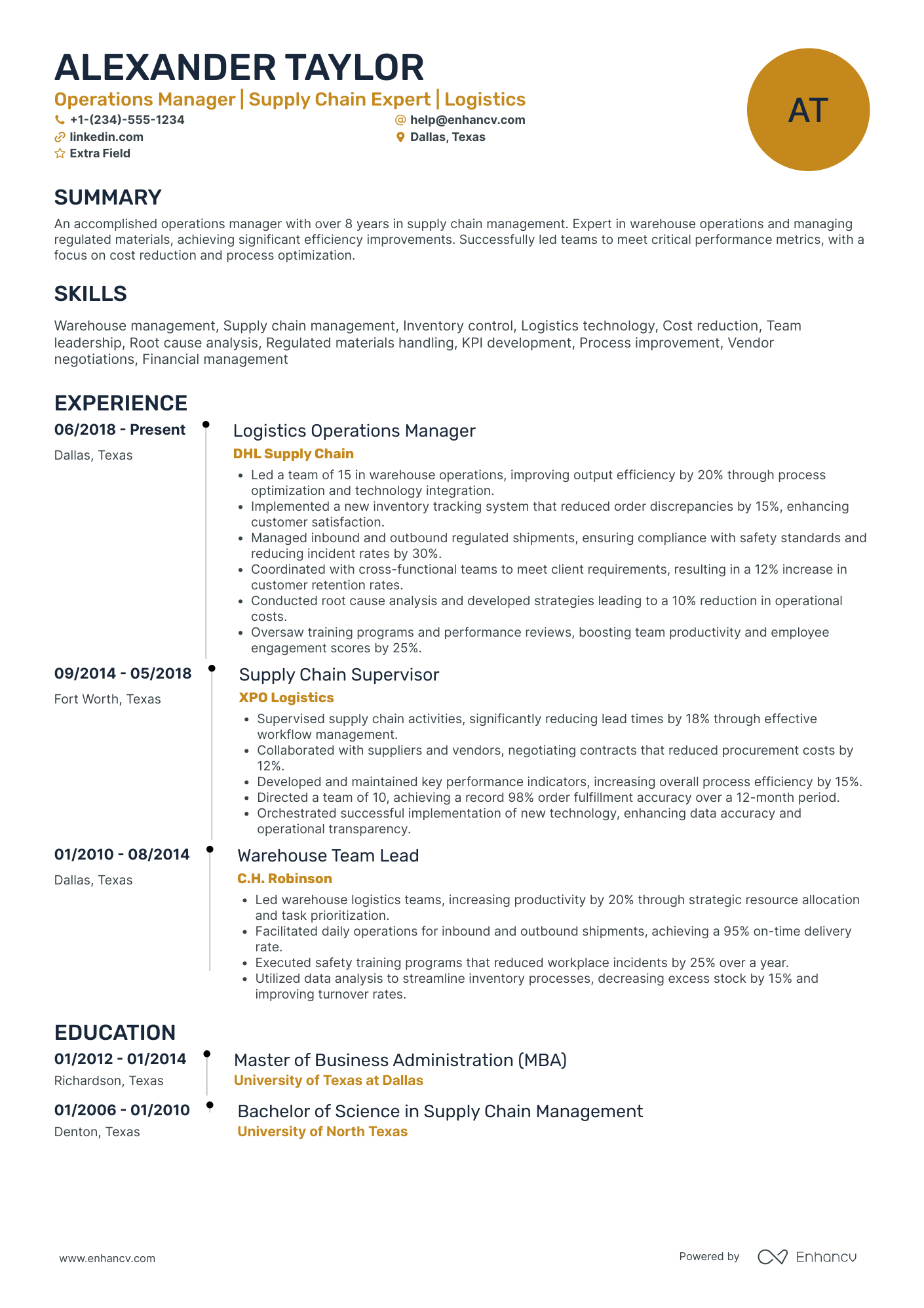 FedEx Ground Operations Manager Resume Example