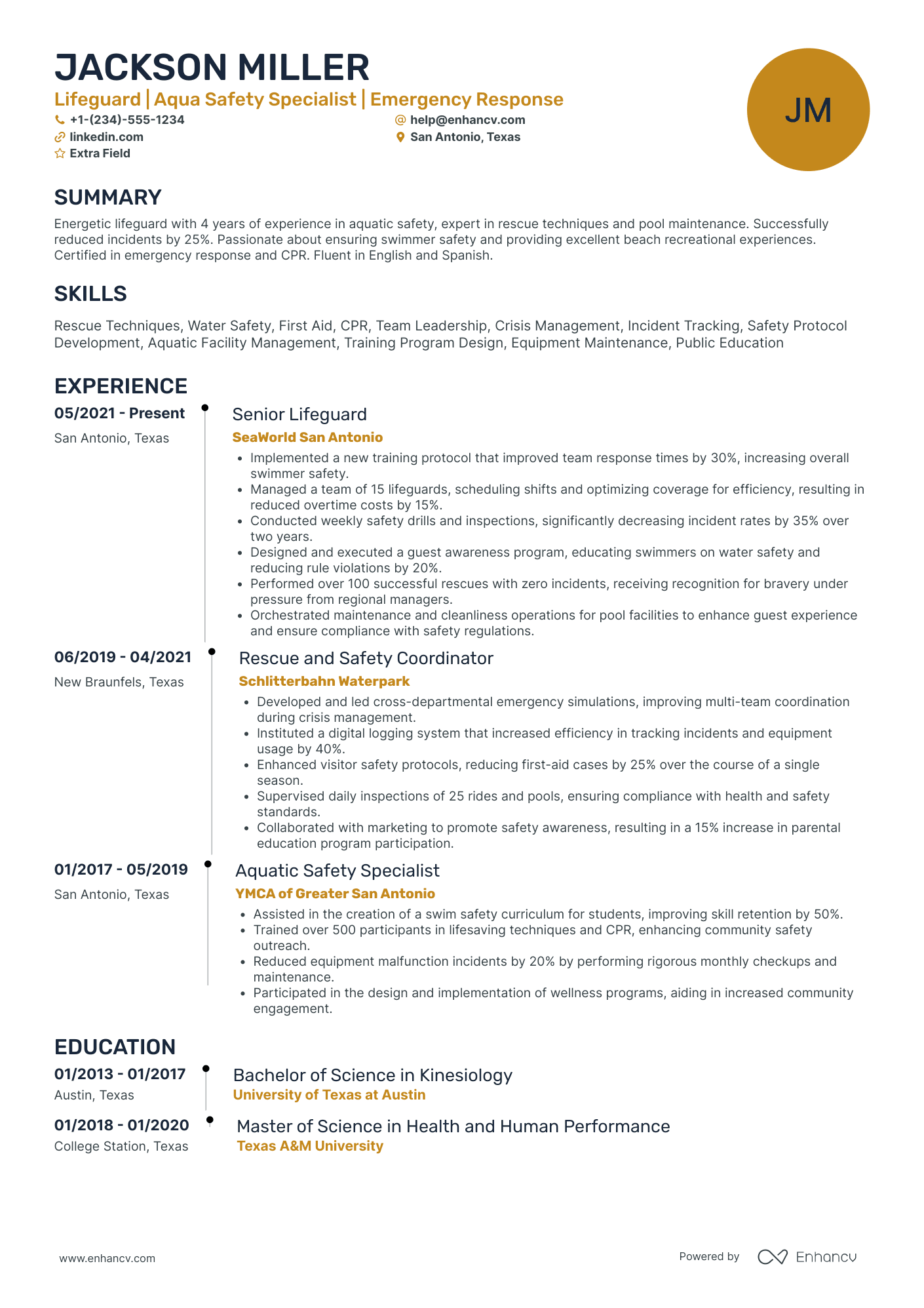 Part Time Lifeguard Resume Example