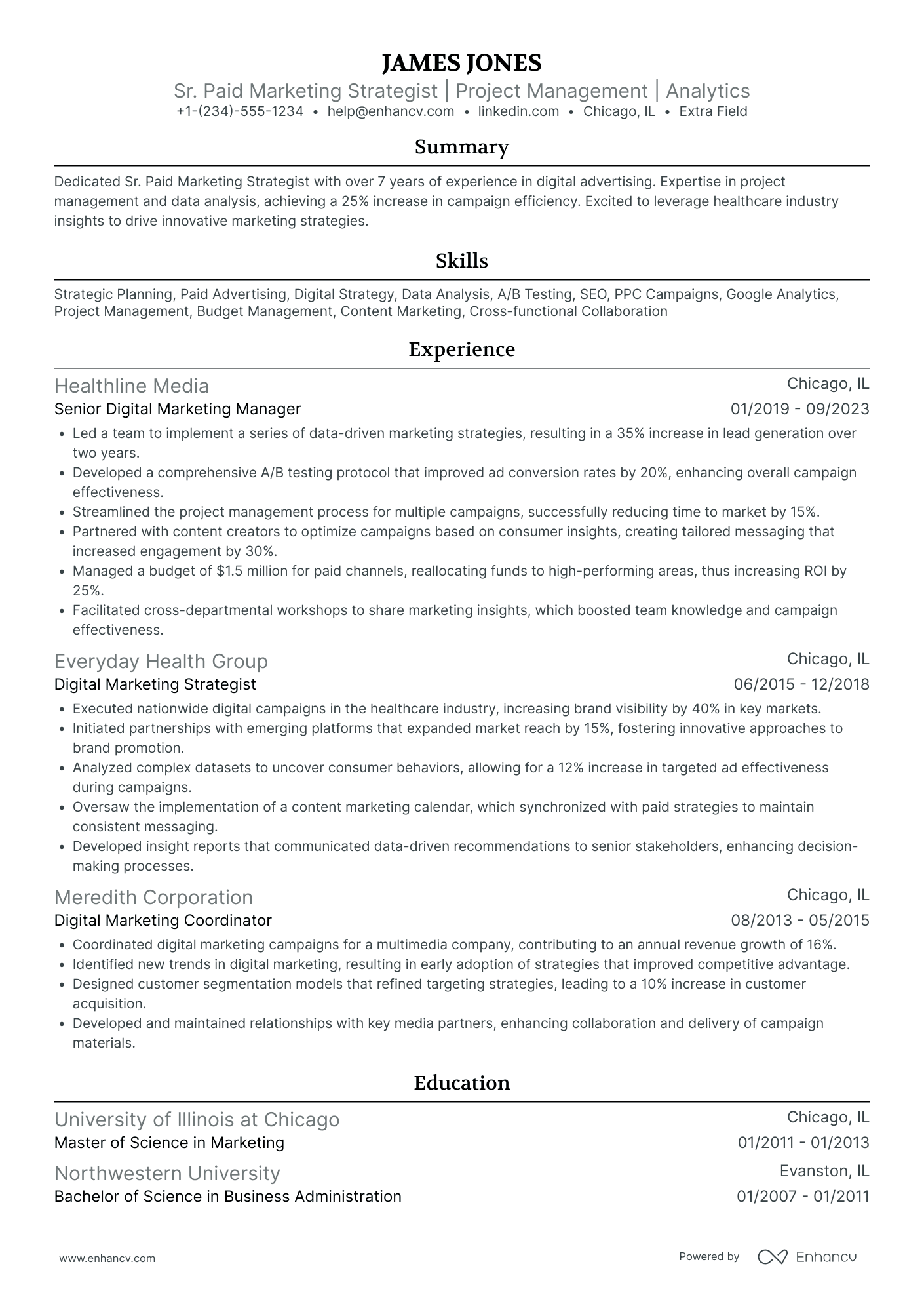 Senior Content Marketing Strategist Resume Example