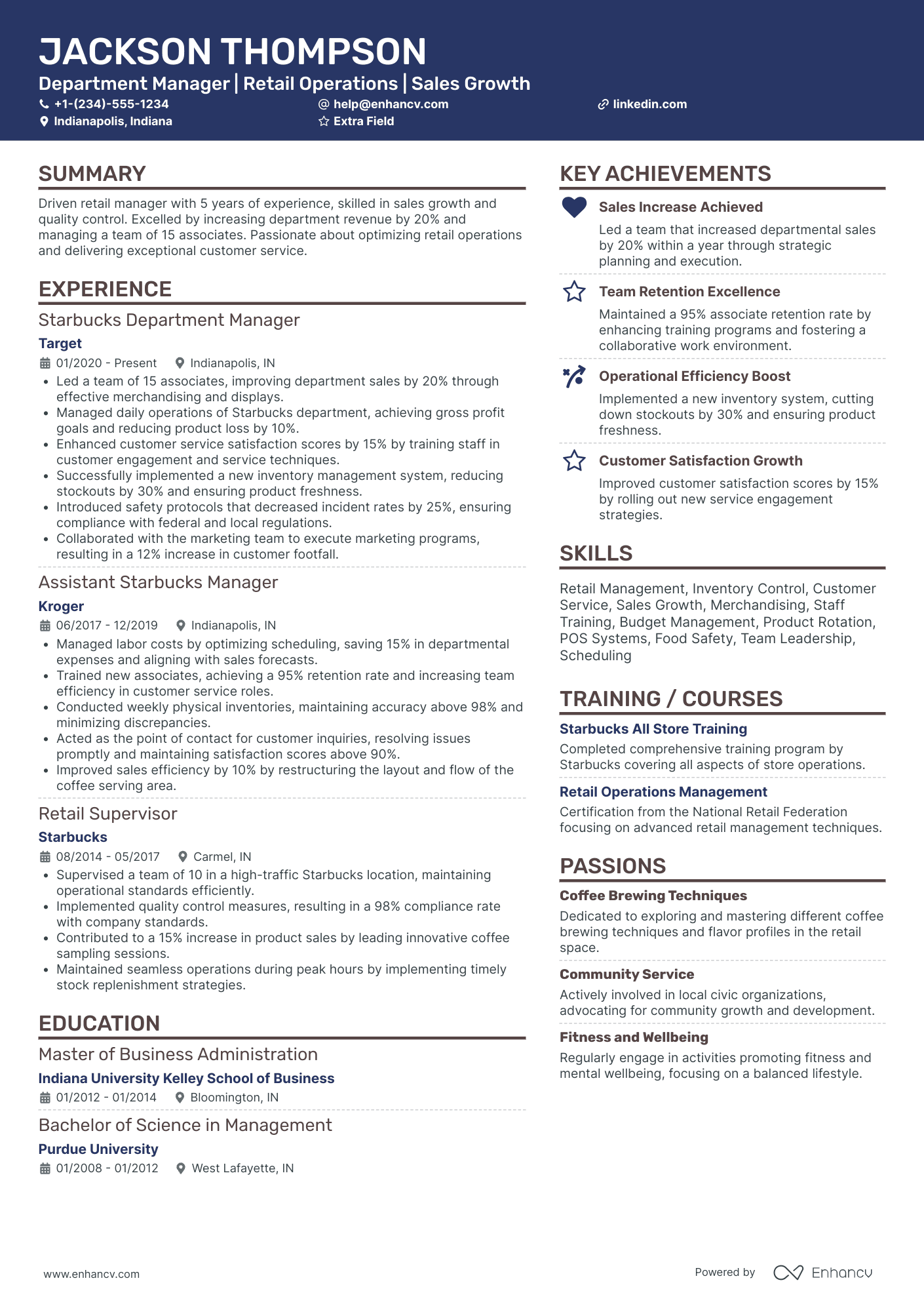 Starbucks Product Development Manager Resume Example