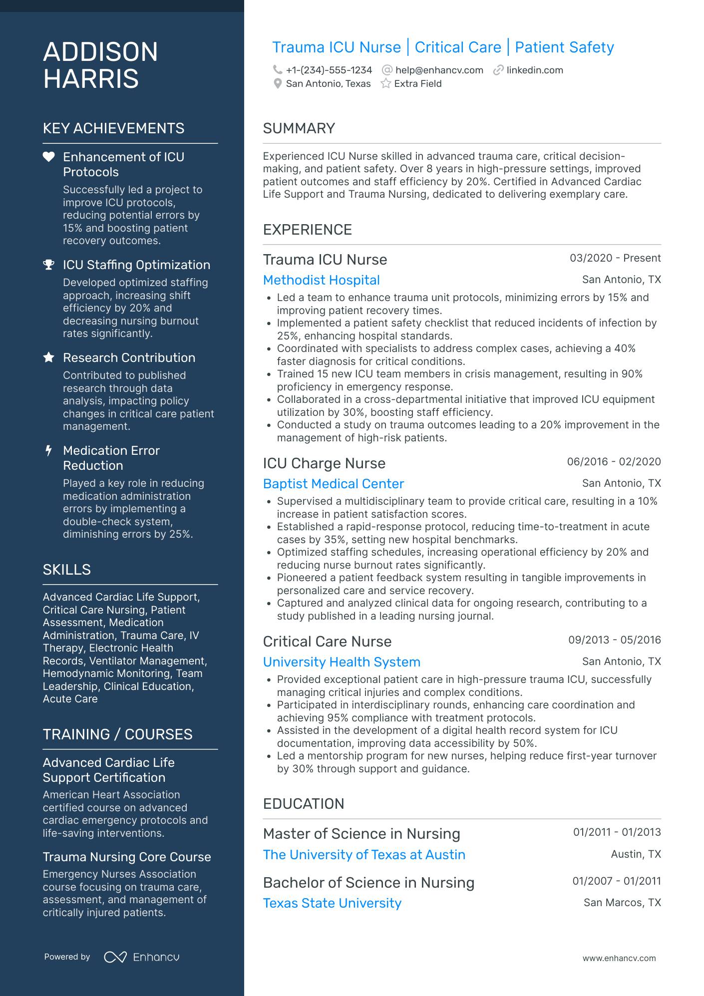 Trauma ICU Nurse Resume Example