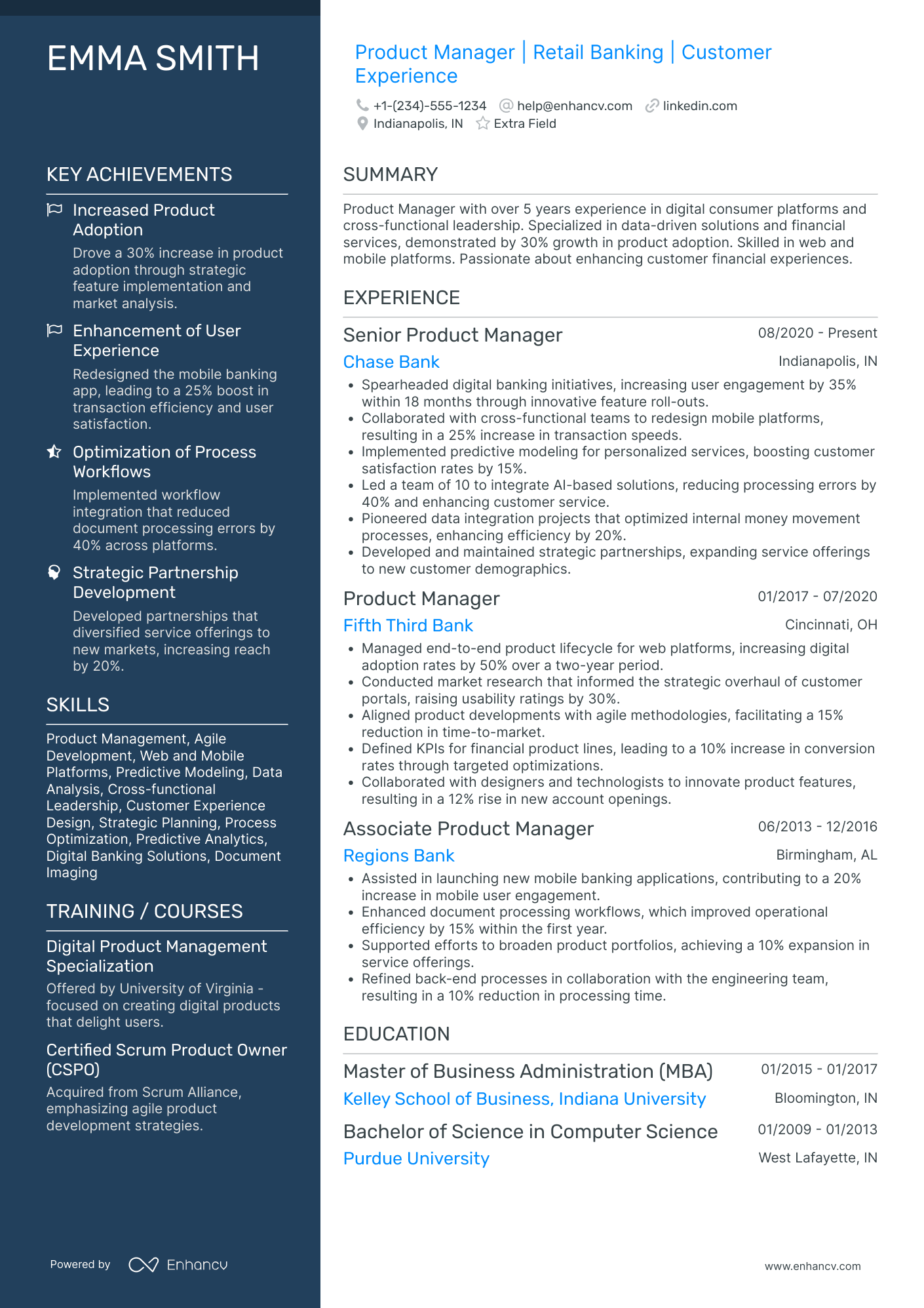 Bank Product Manager Resume Example