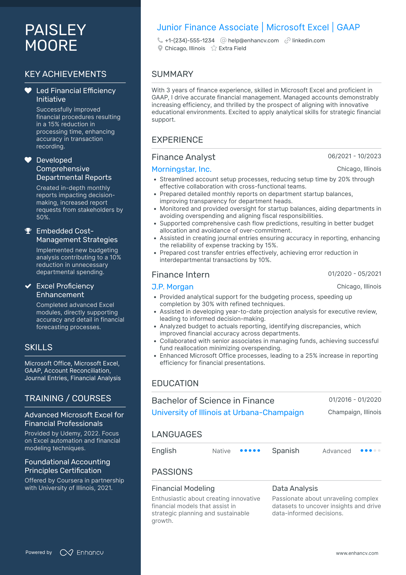 Junior Finance Specialist Resume Example