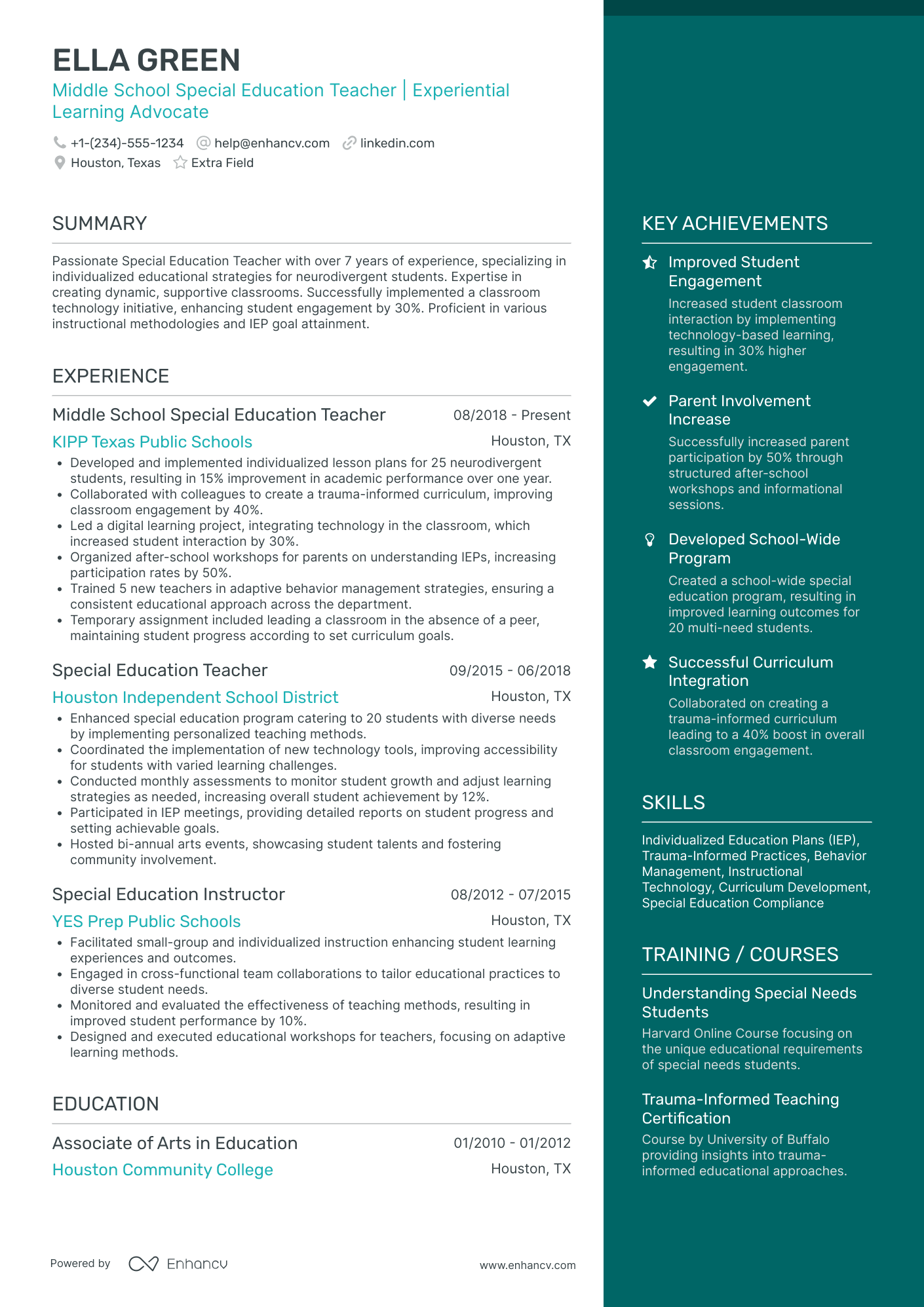 After School Special Education Teacher Resume Example