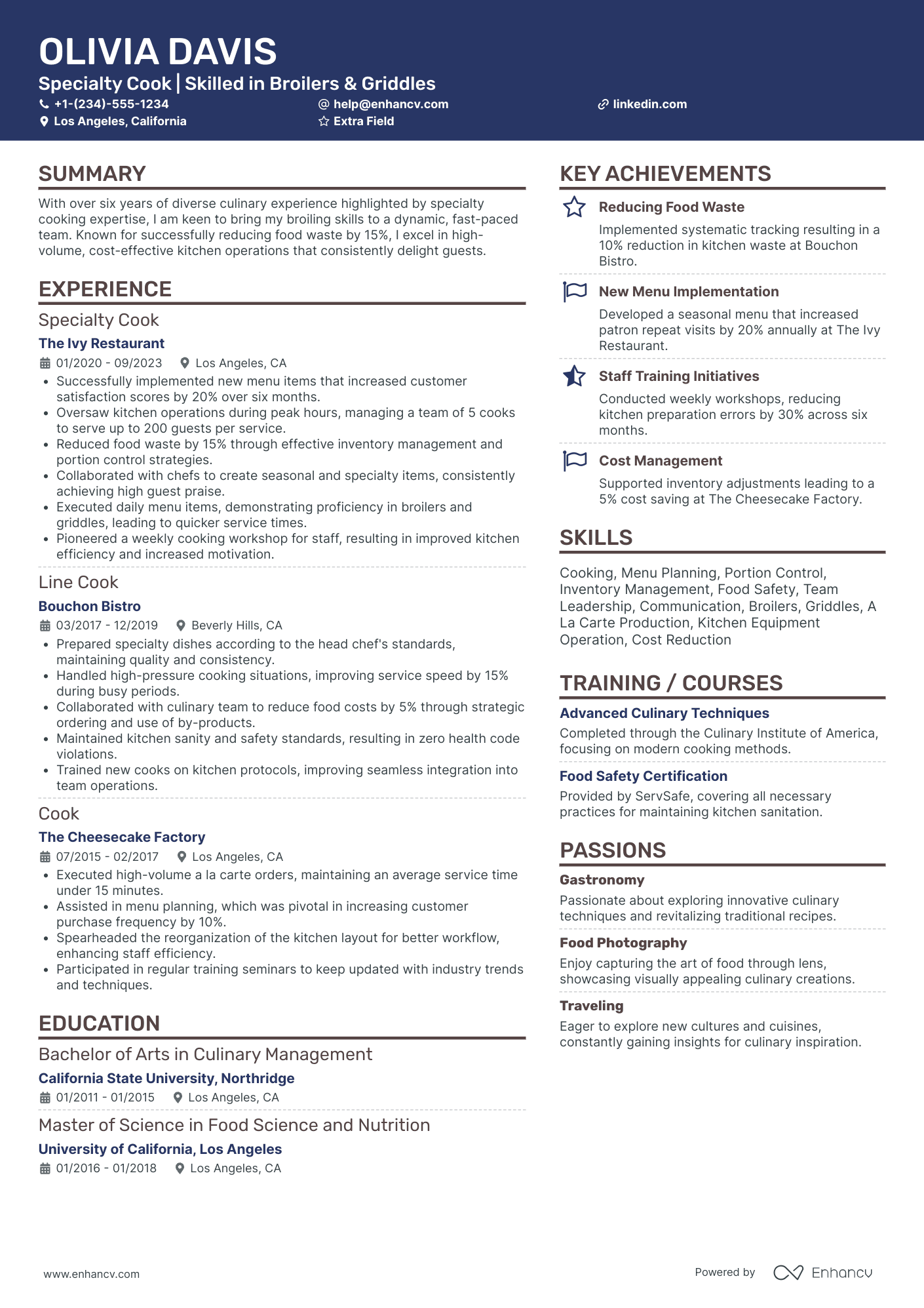 Specialty Cook Resume Example