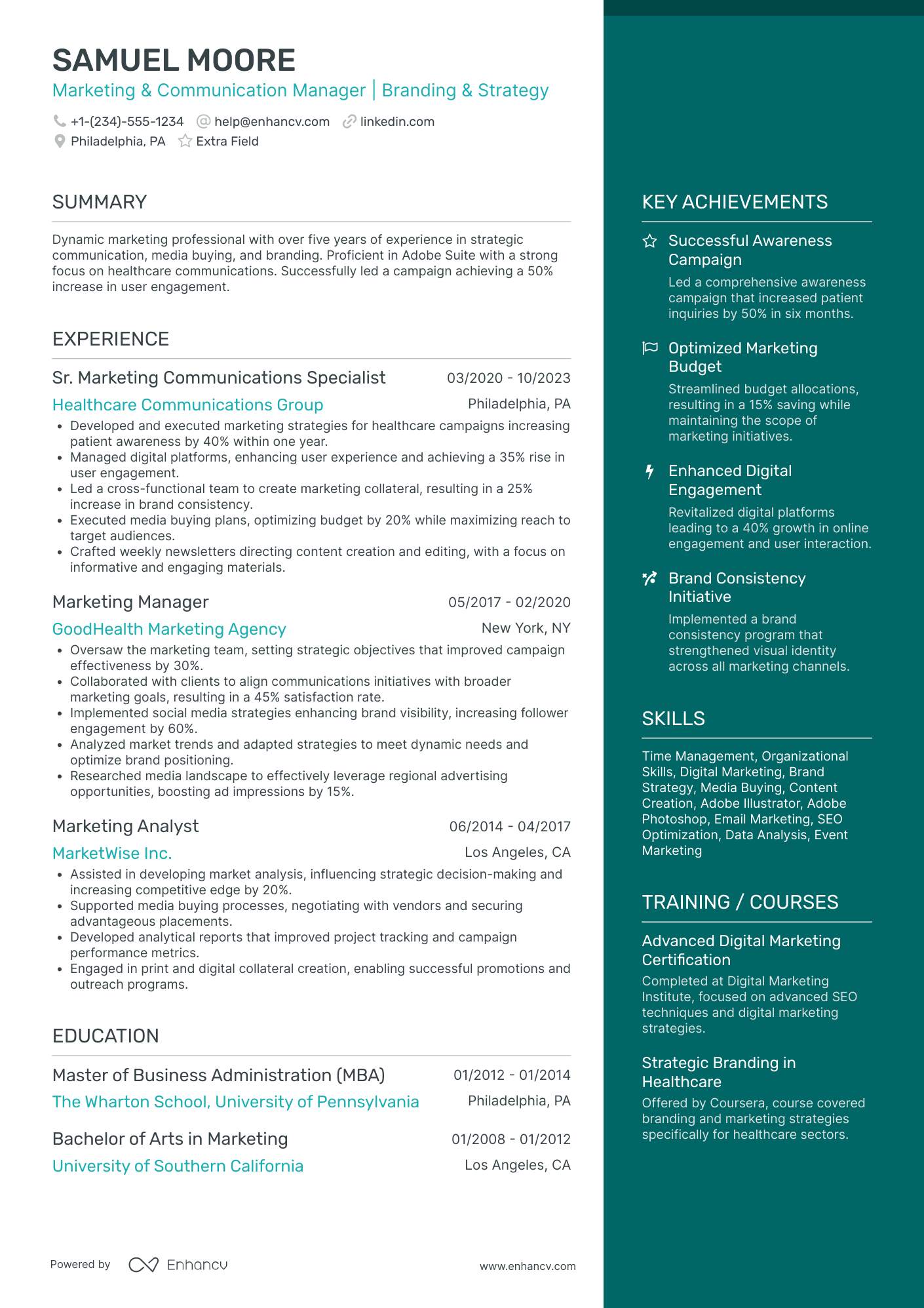 Regional Communication Manager Resume Example