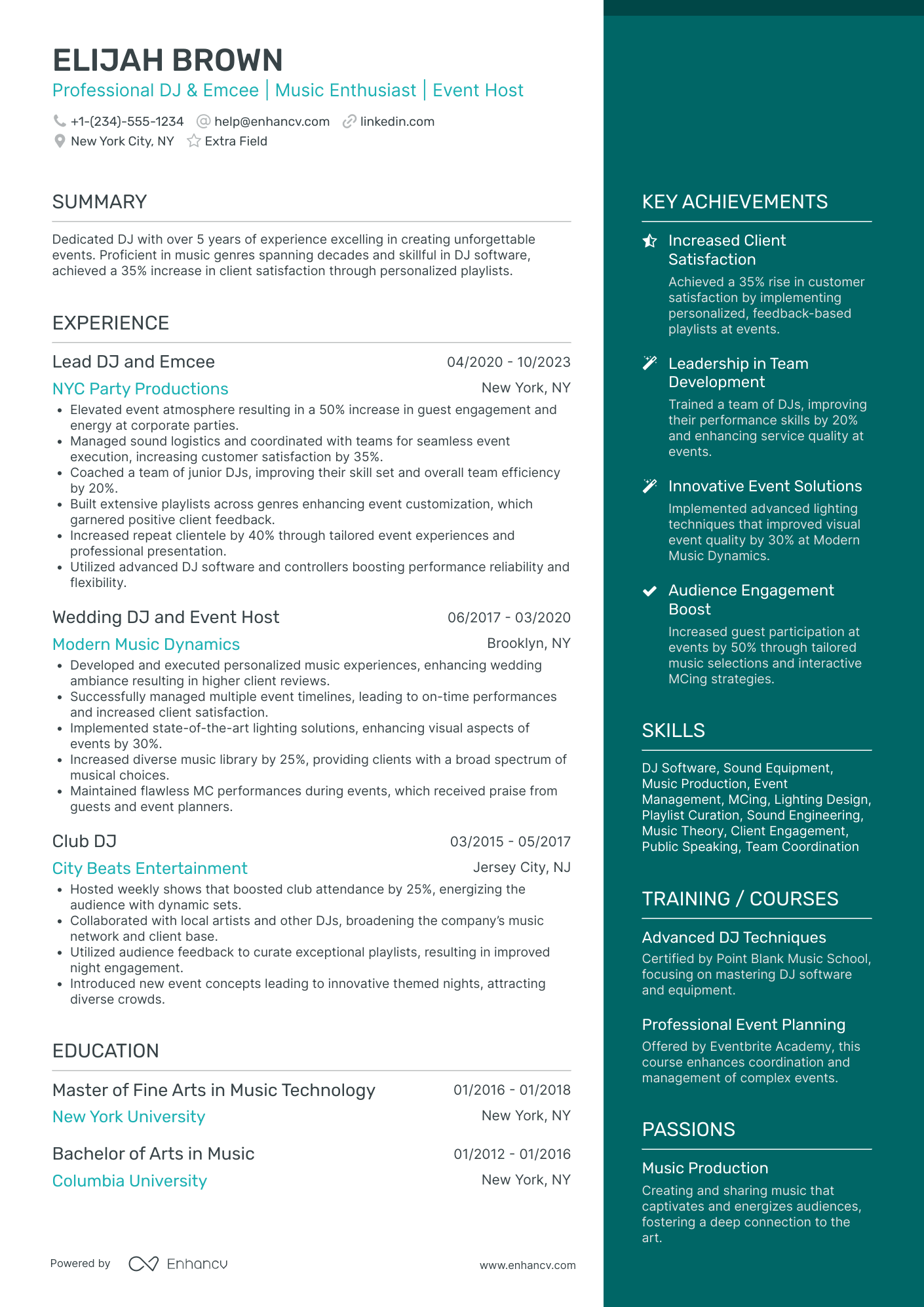 Freelance DJ Resume Example