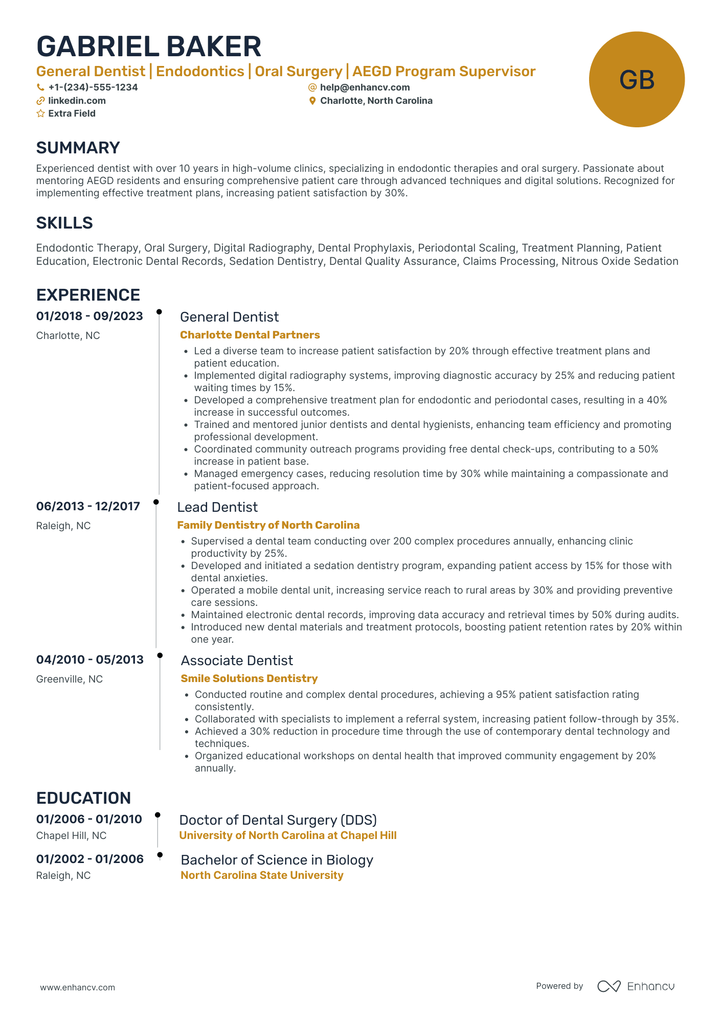 Implant Dentist Resume Example