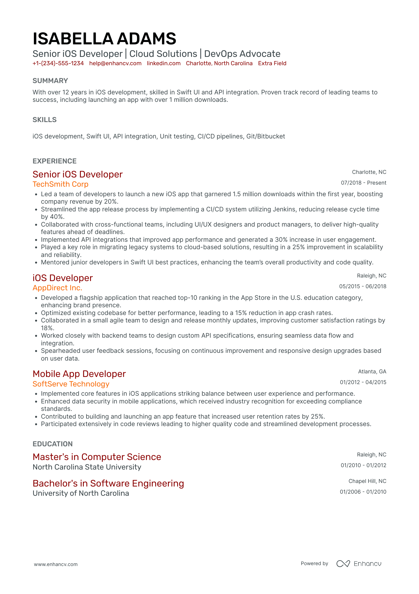 iOS UI/UX Developer Resume Example